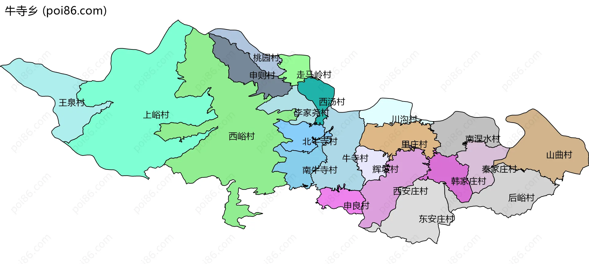 牛寺乡边界地图(五级行政区划)