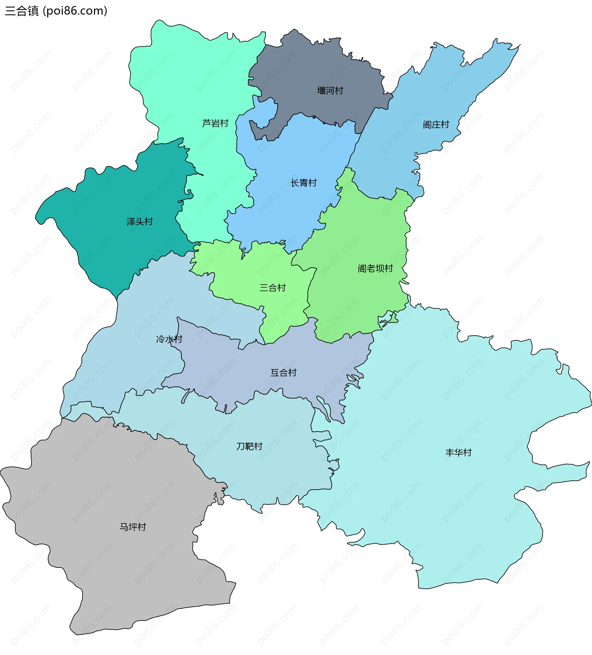 三合镇边界地图(五级行政区划)