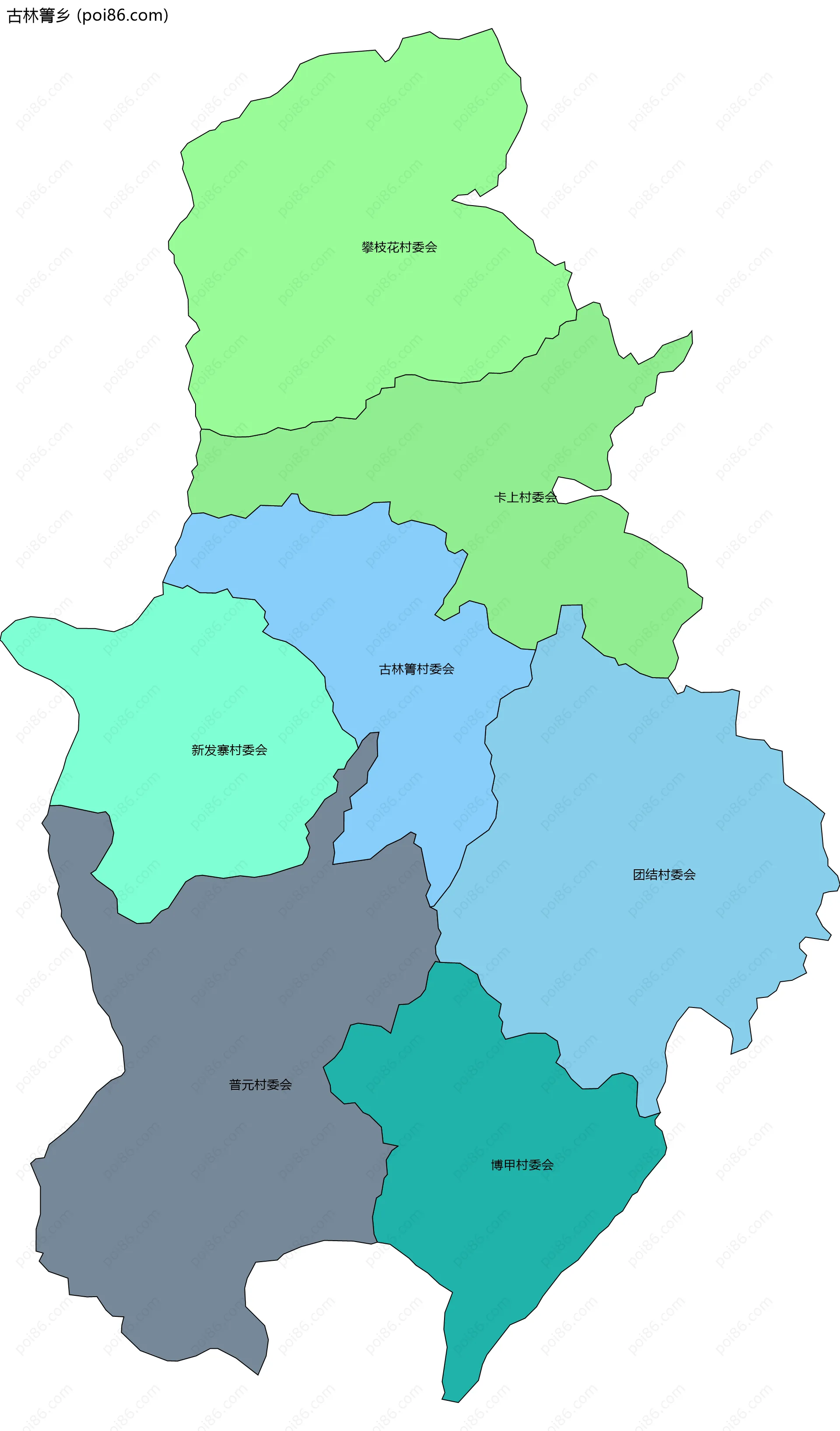 古林箐乡边界地图(五级行政区划)