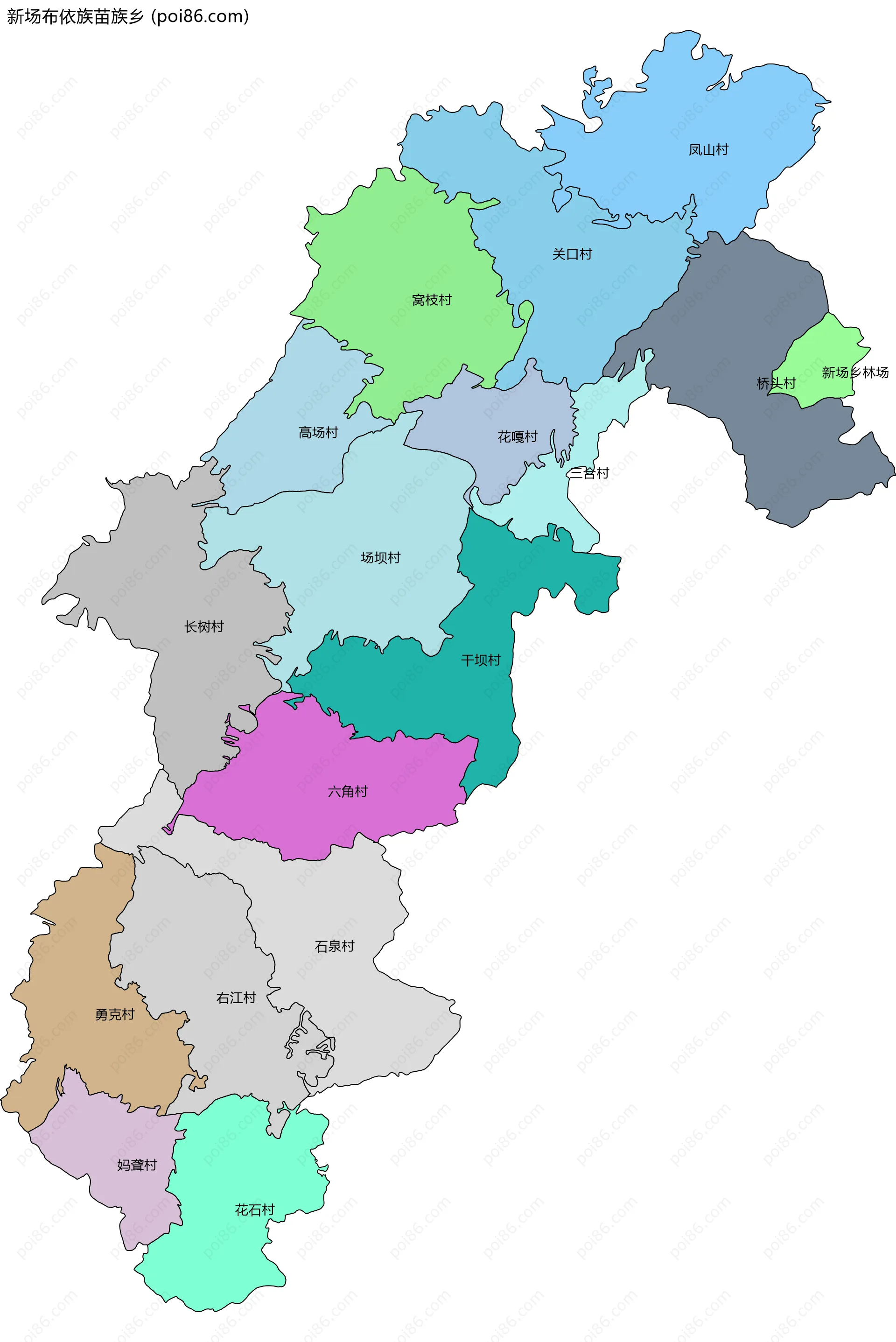 新场布依族苗族乡边界地图(五级行政区划)