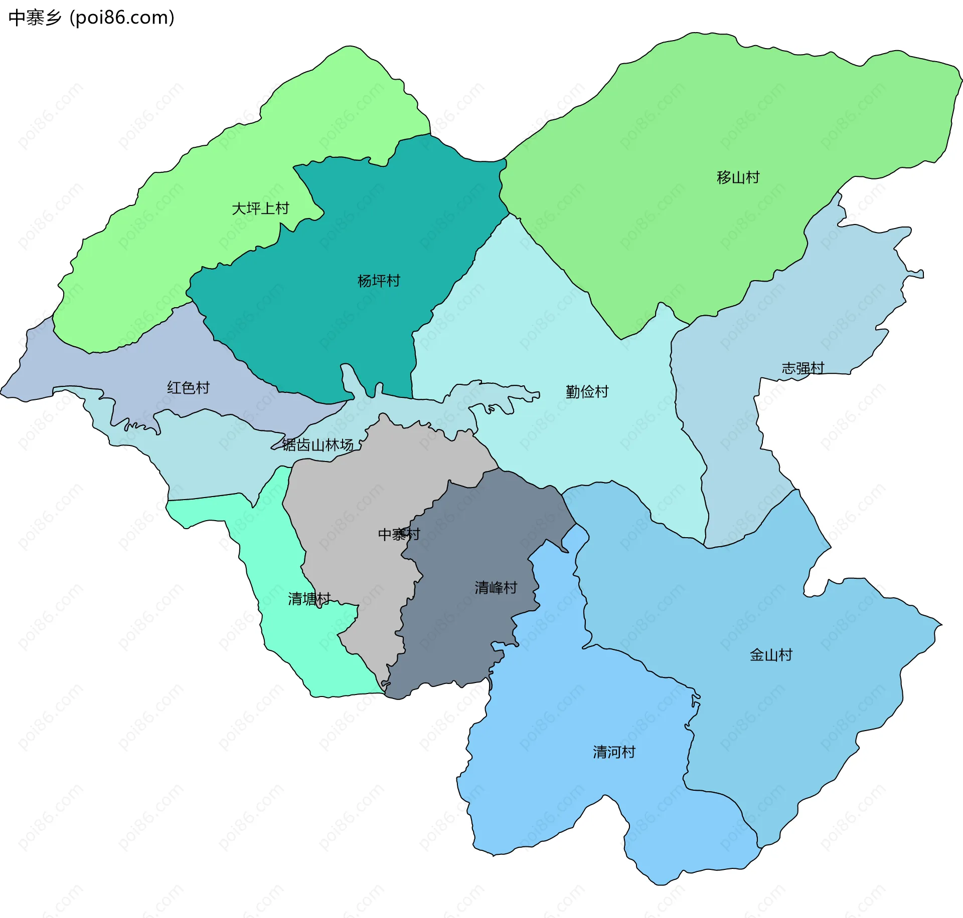 中寨乡边界地图(五级行政区划)