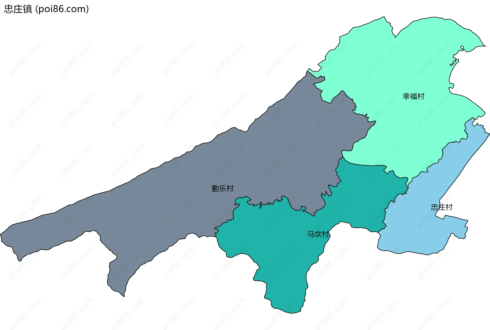 忠庄镇边界地图(五级行政区划)