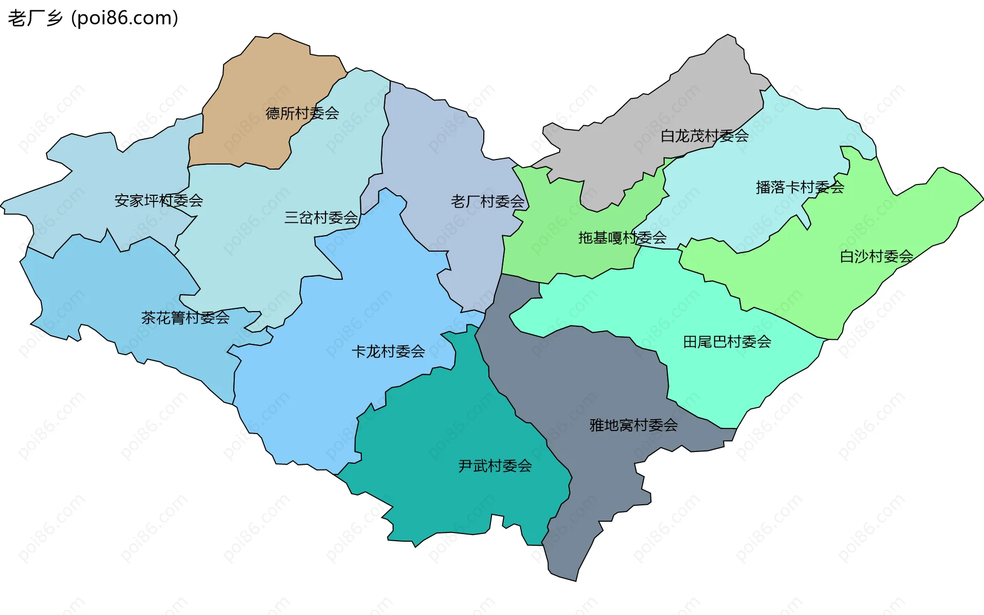 老厂乡边界地图(五级行政区划)