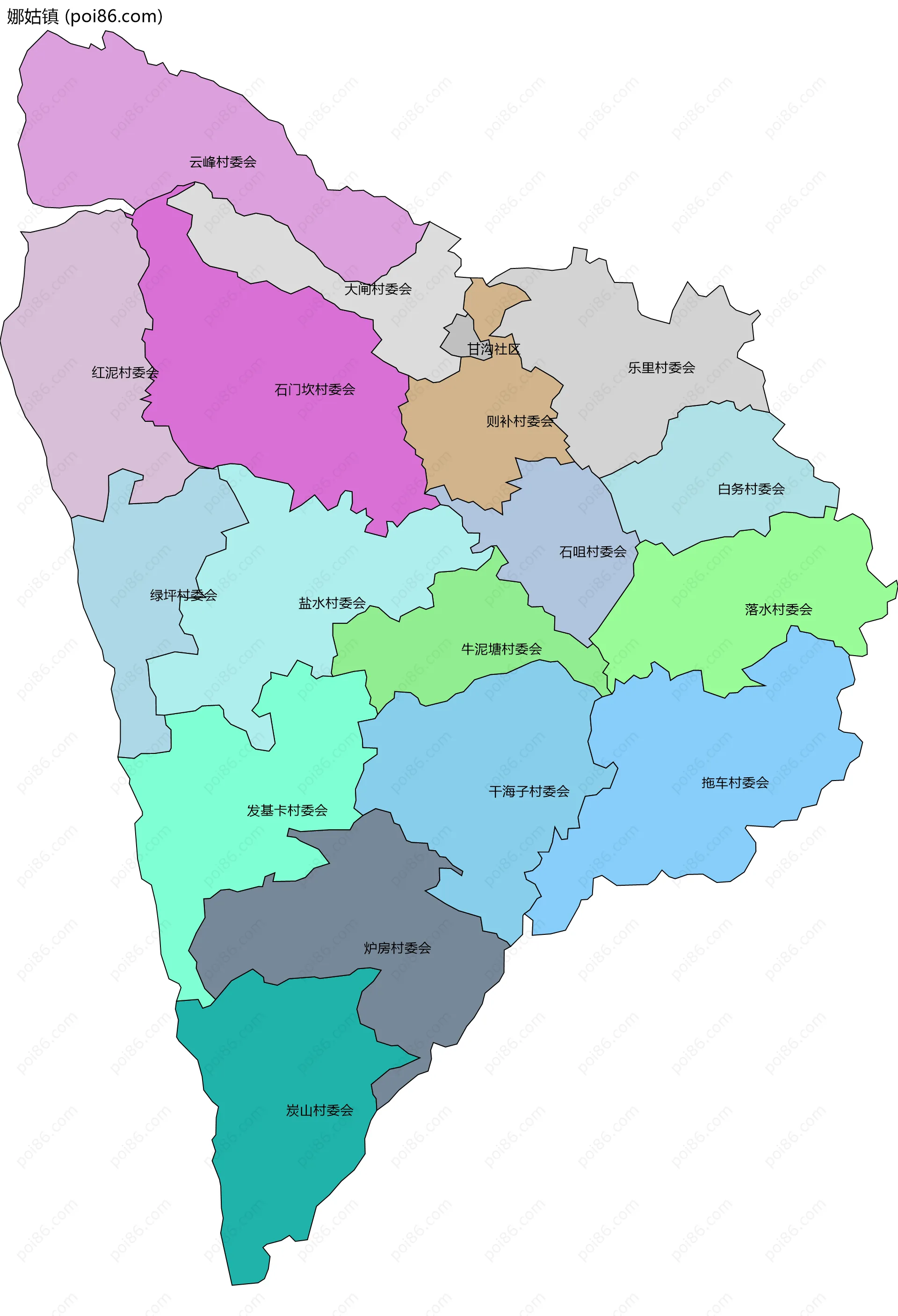 娜姑镇边界地图(五级行政区划)