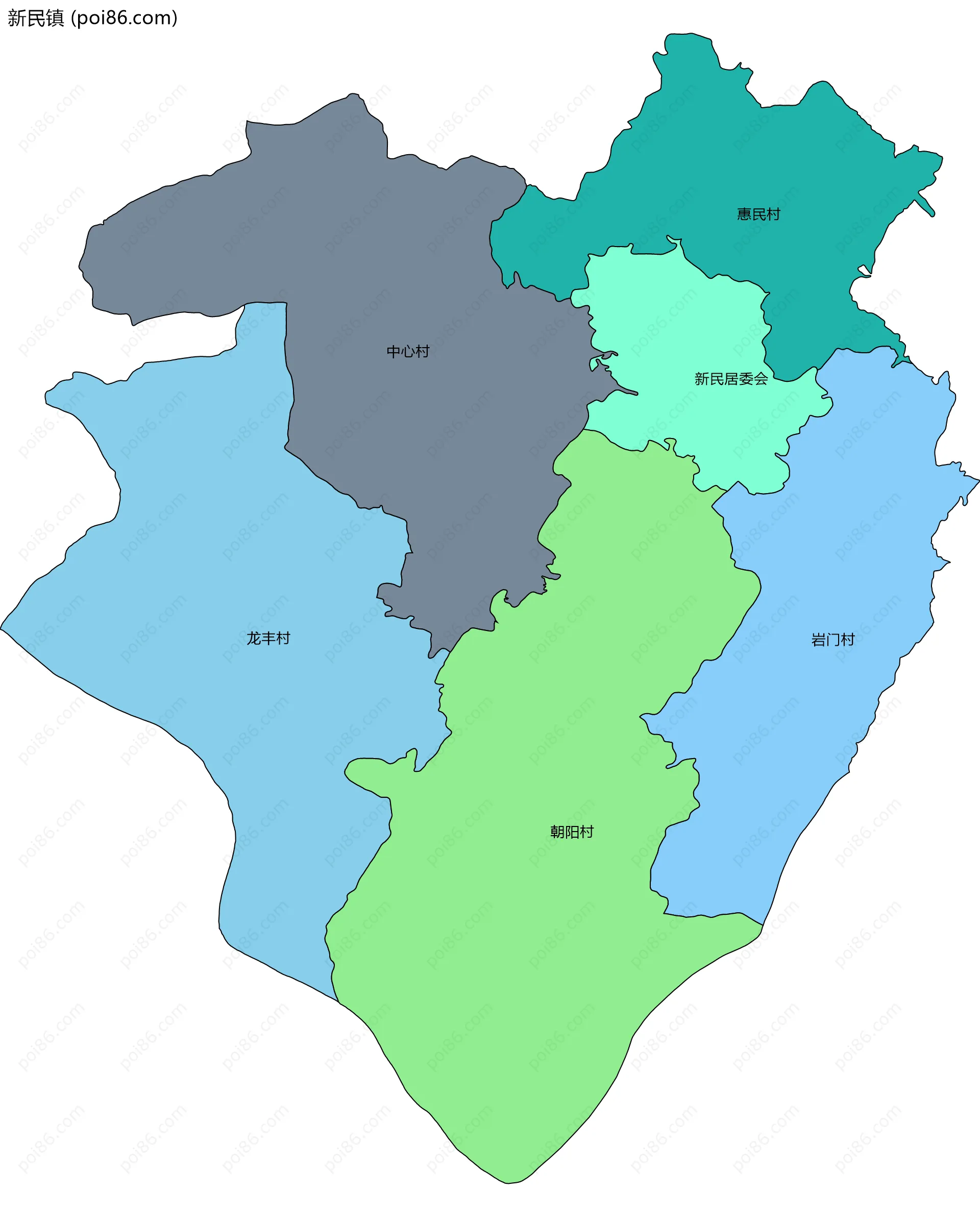 新民镇边界地图(五级行政区划)