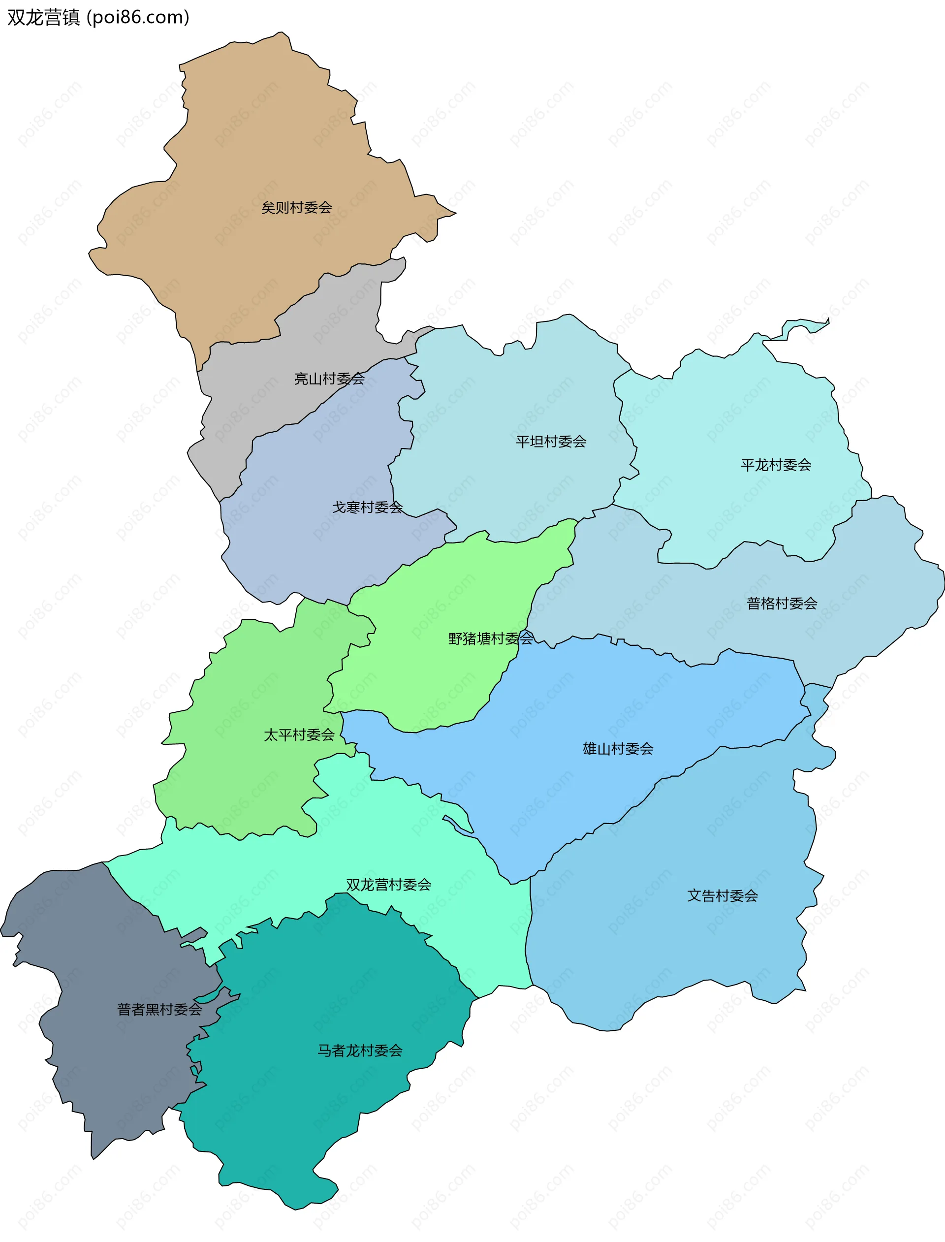 双龙营镇边界地图(五级行政区划)