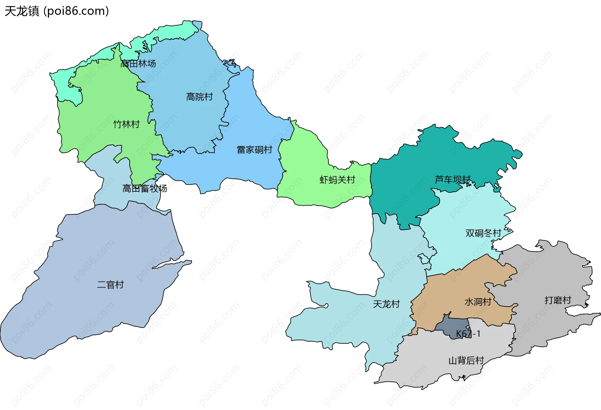 天龙镇边界地图(五级行政区划)