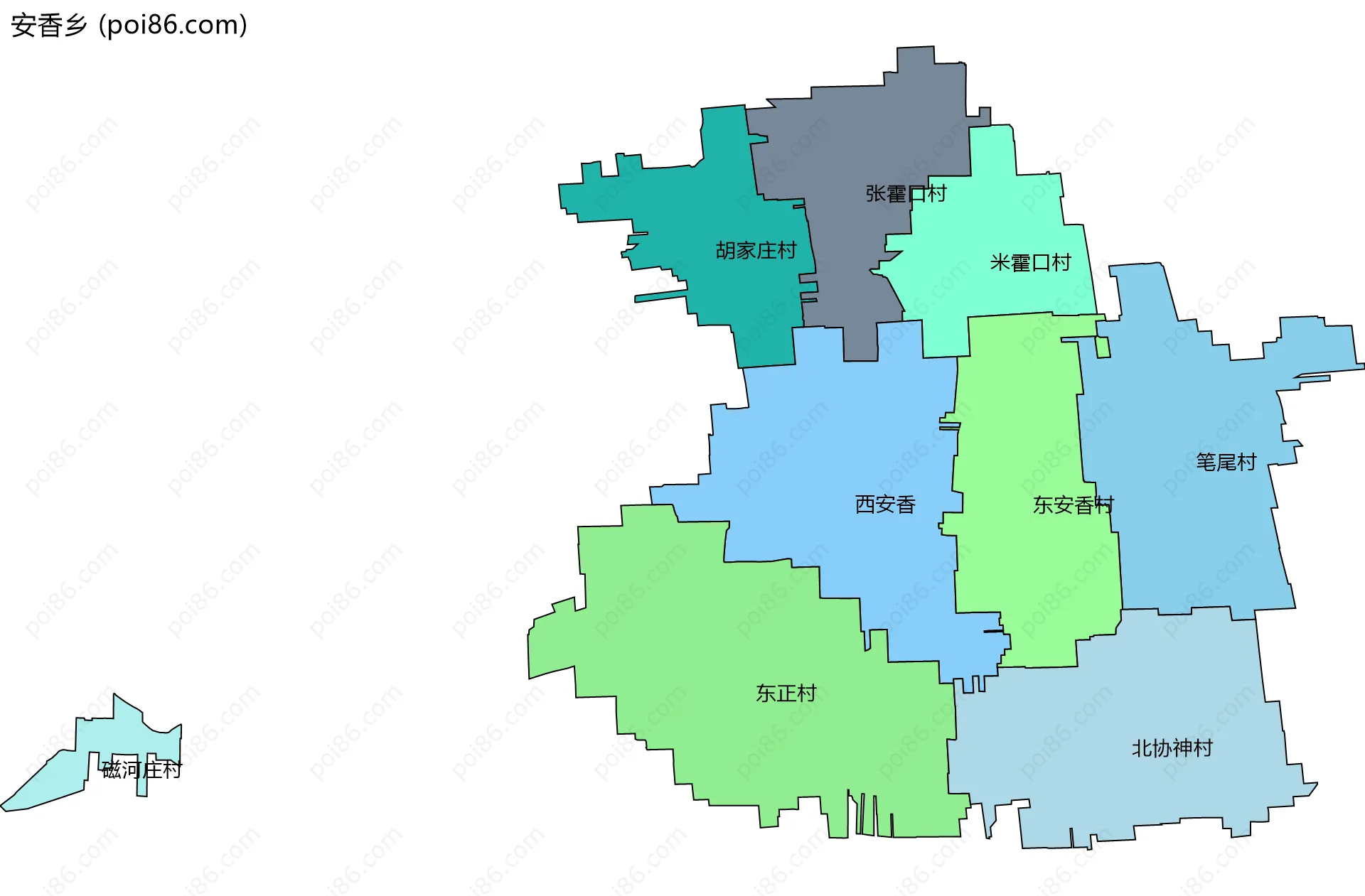 安香乡边界地图(五级行政区划)