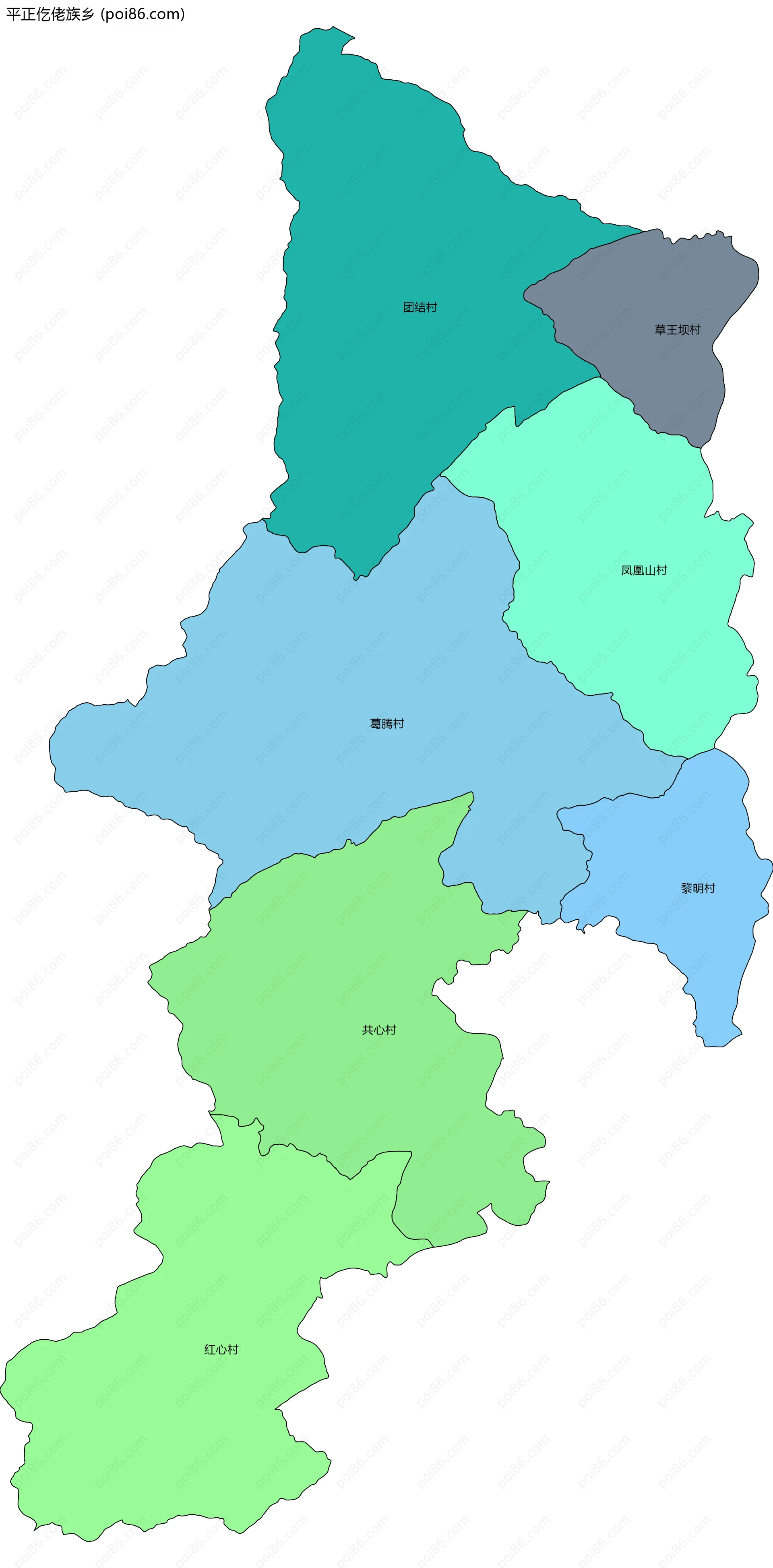 平正仡佬族乡边界地图(五级行政区划)