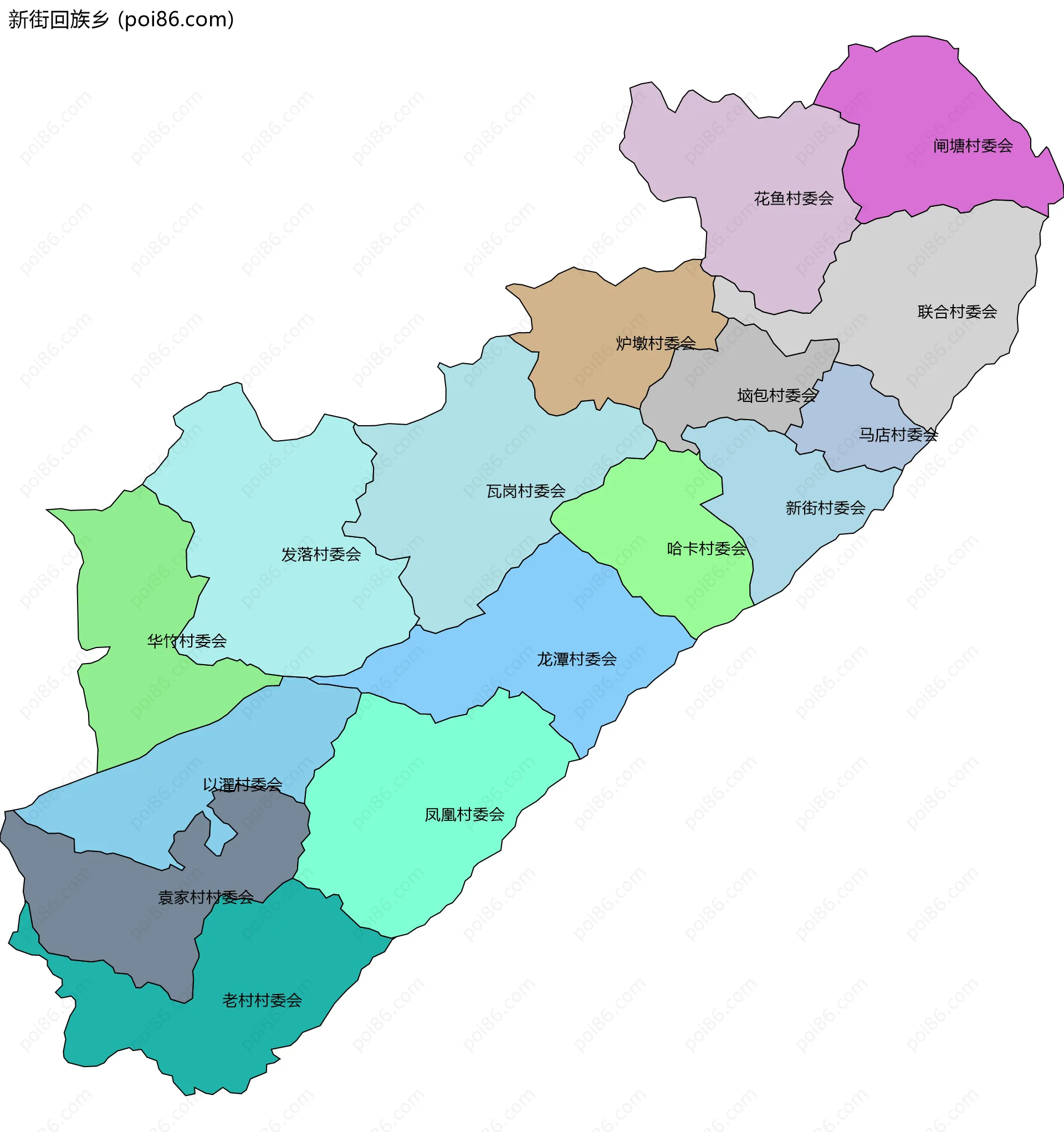 新街回族乡边界地图(五级行政区划)