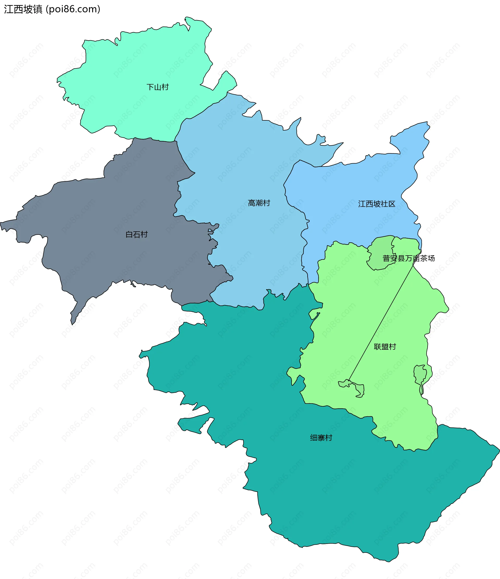 江西坡镇边界地图(五级行政区划)