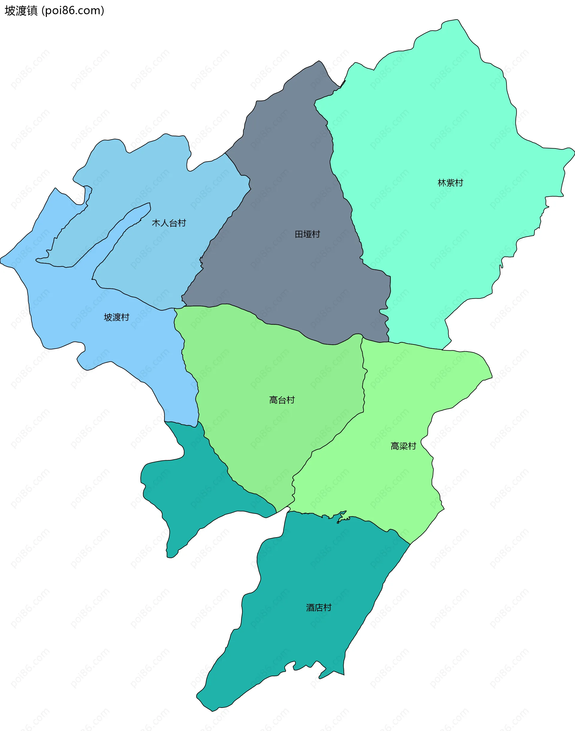 坡渡镇边界地图(五级行政区划)