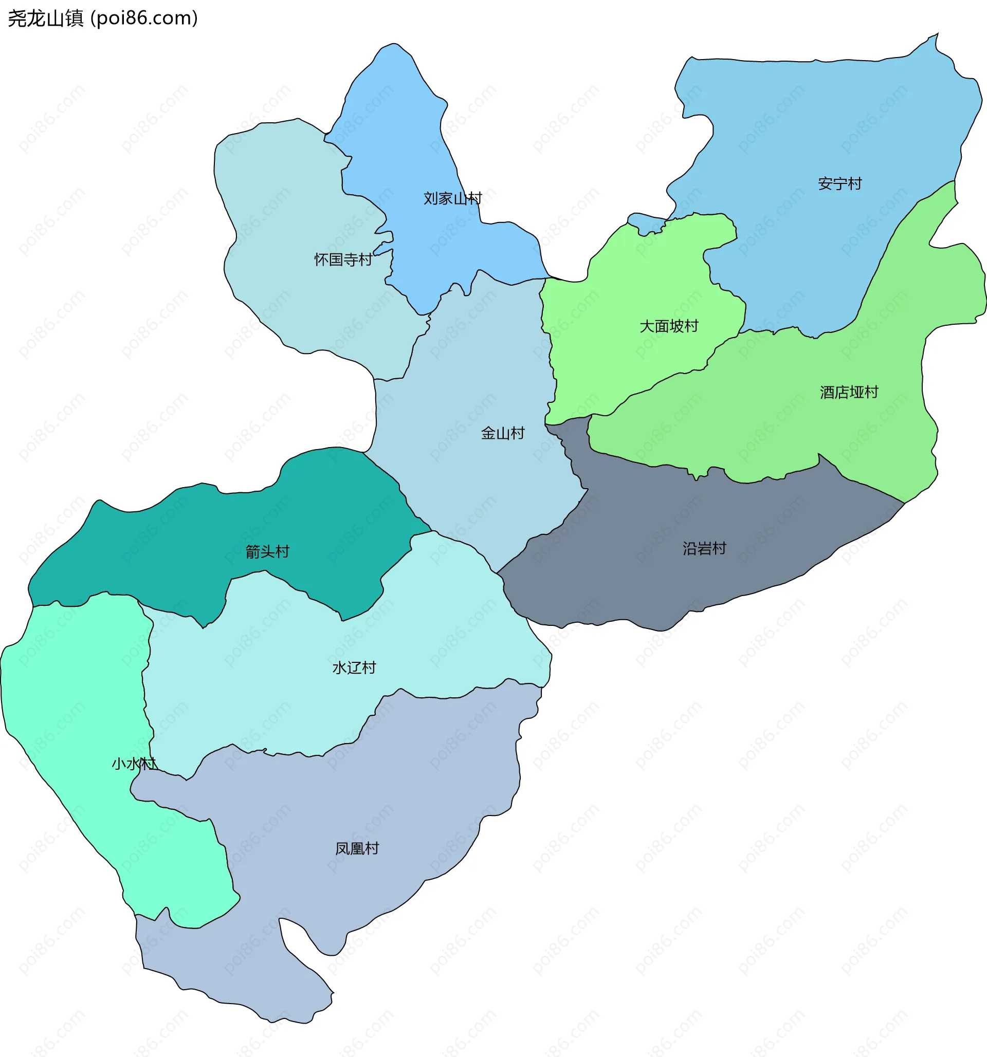 尧龙山镇边界地图(五级行政区划)
