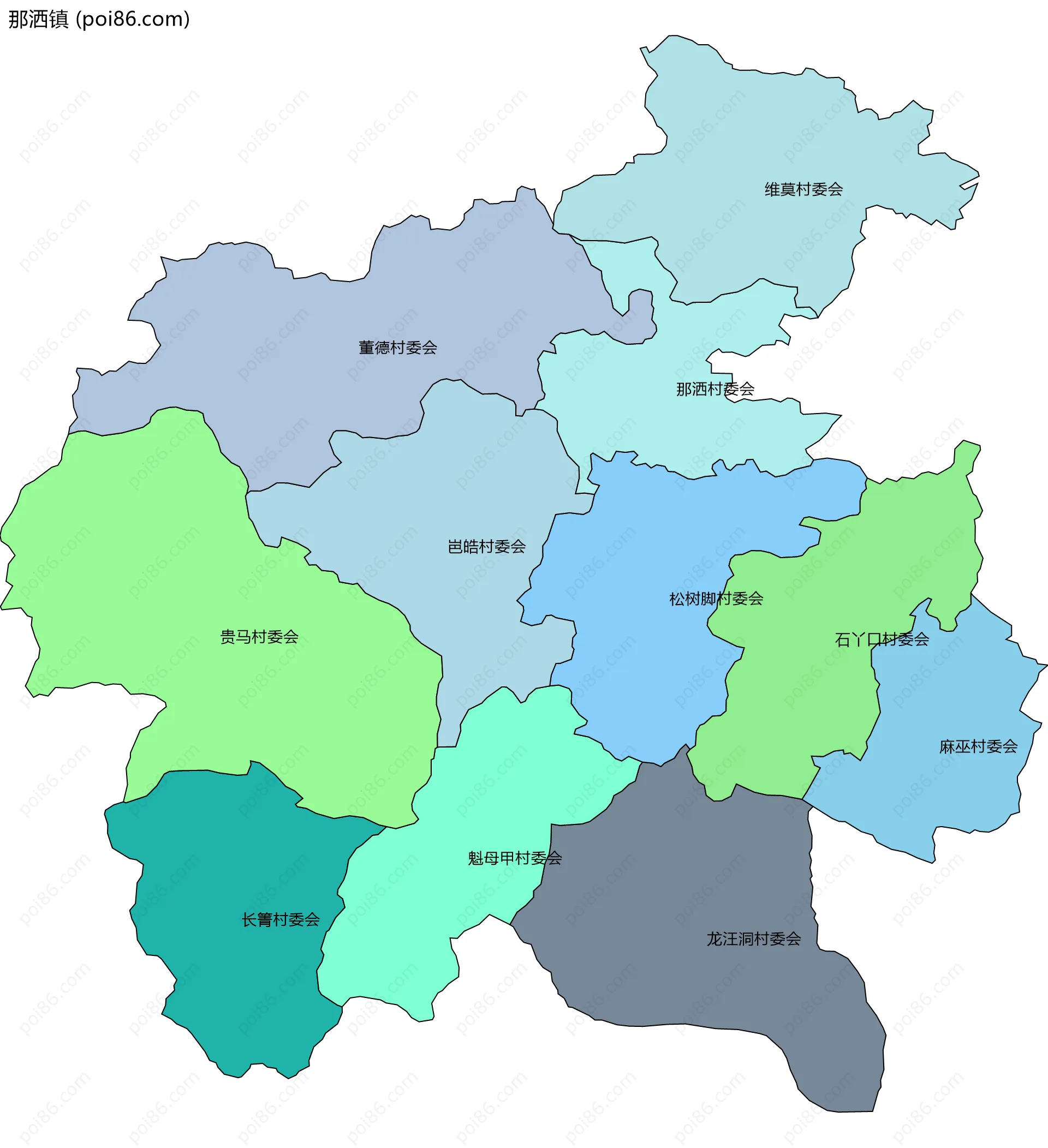 那洒镇边界地图(五级行政区划)