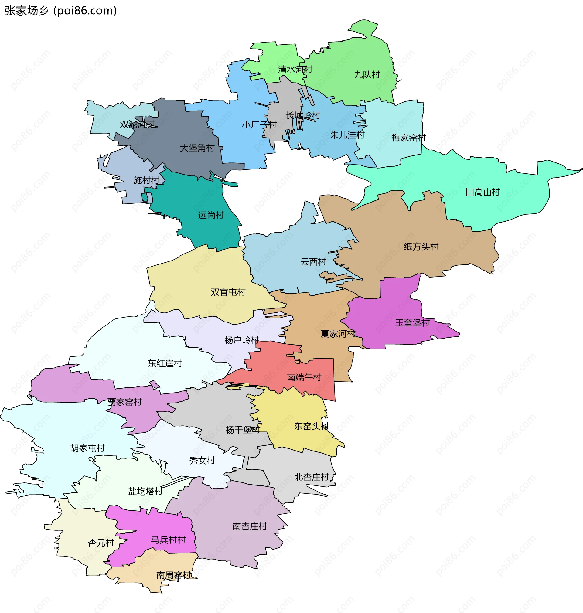张家场乡边界地图(五级行政区划)