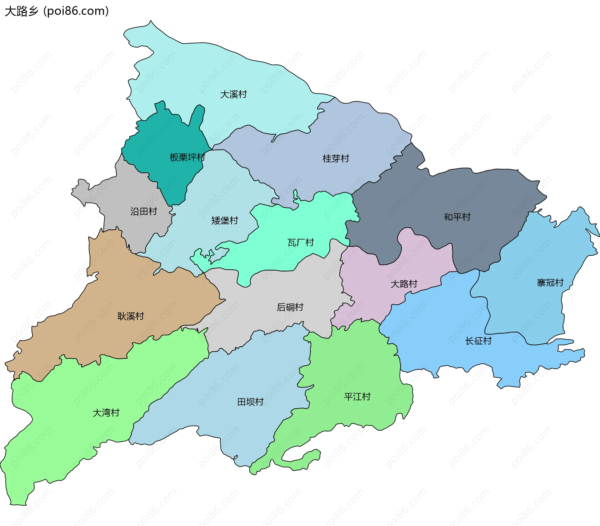大路乡边界地图(五级行政区划)