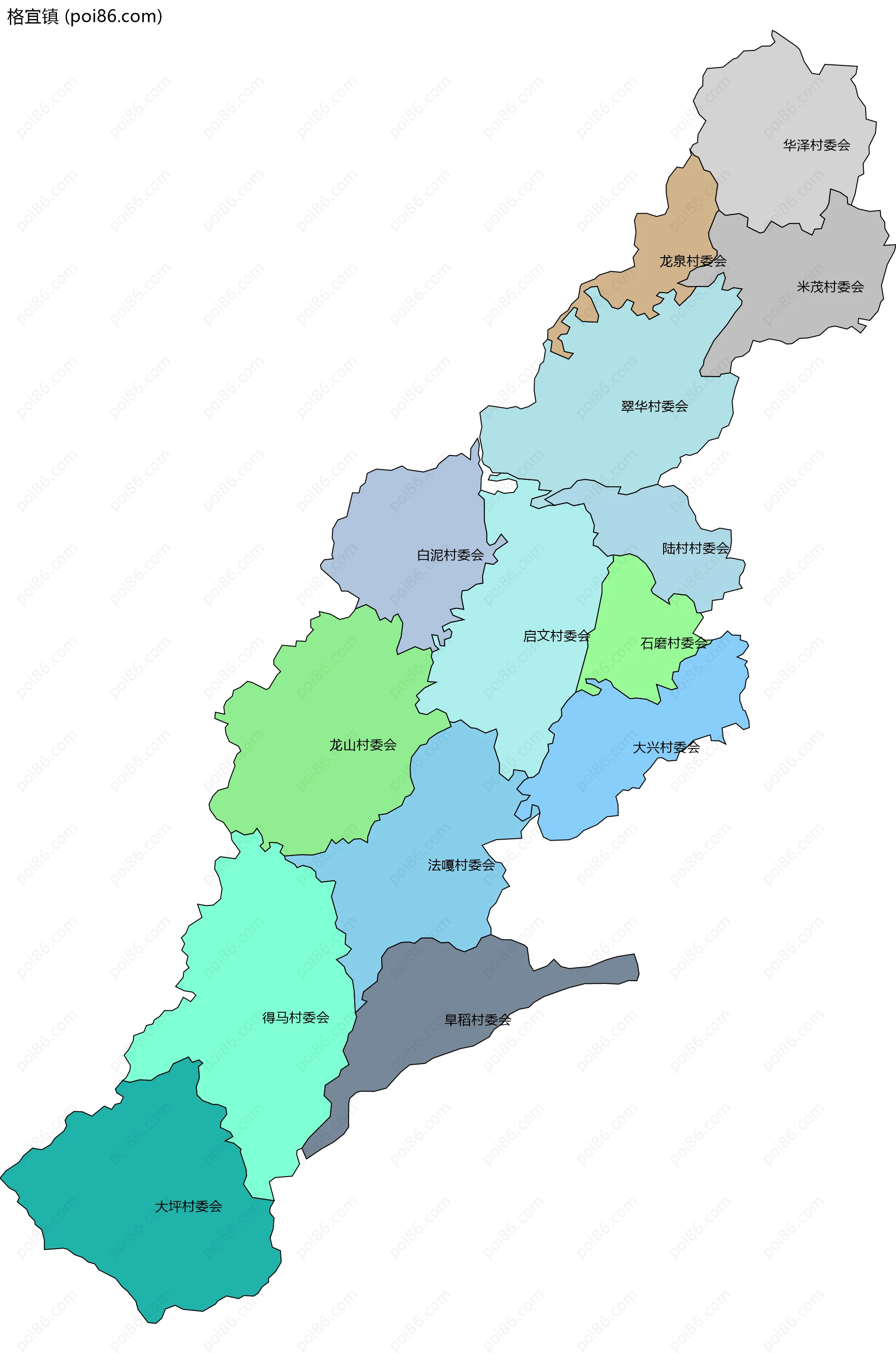 格宜镇边界地图(五级行政区划)