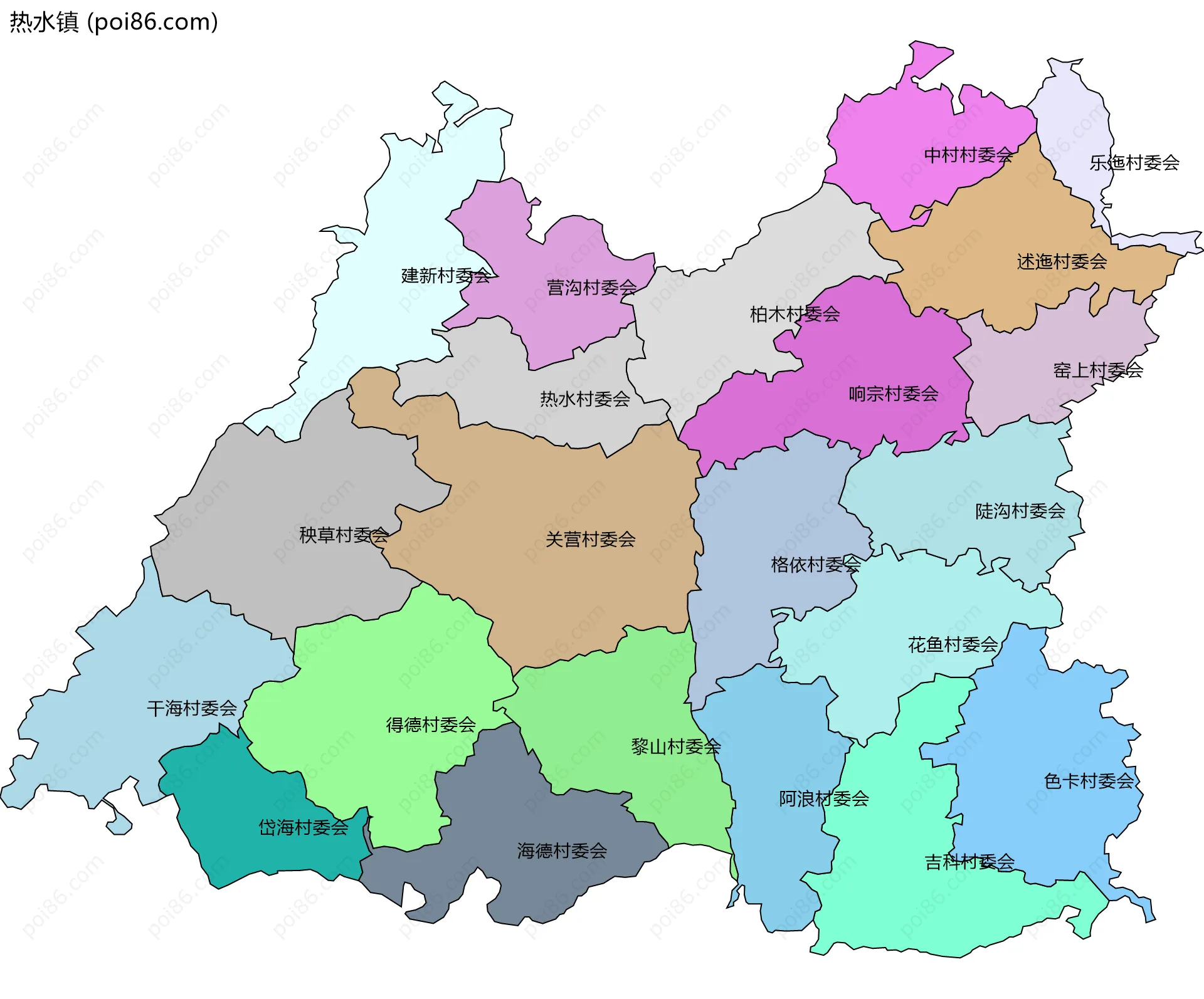 热水镇边界地图(五级行政区划)