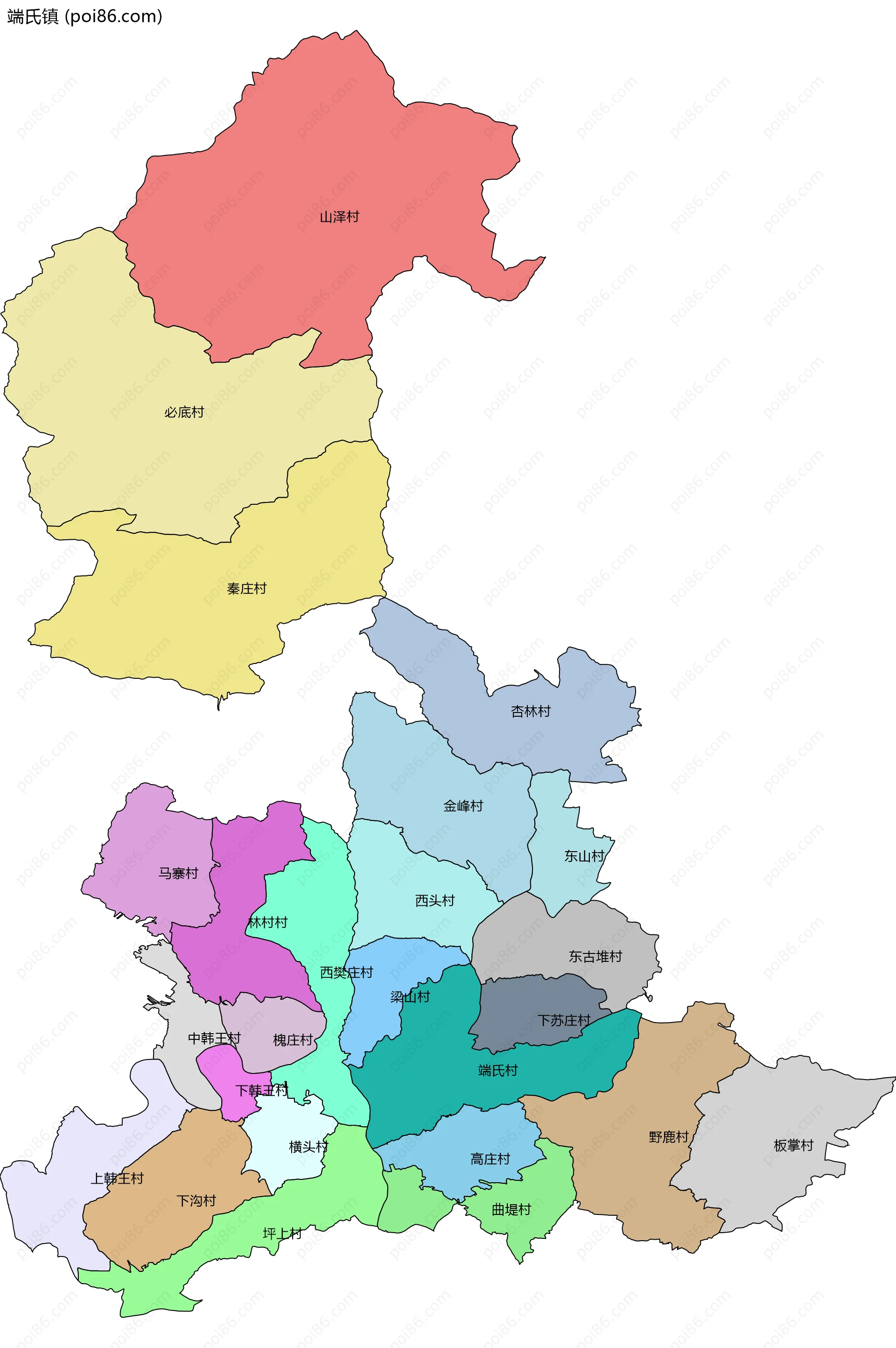 端氏镇边界地图(五级行政区划)