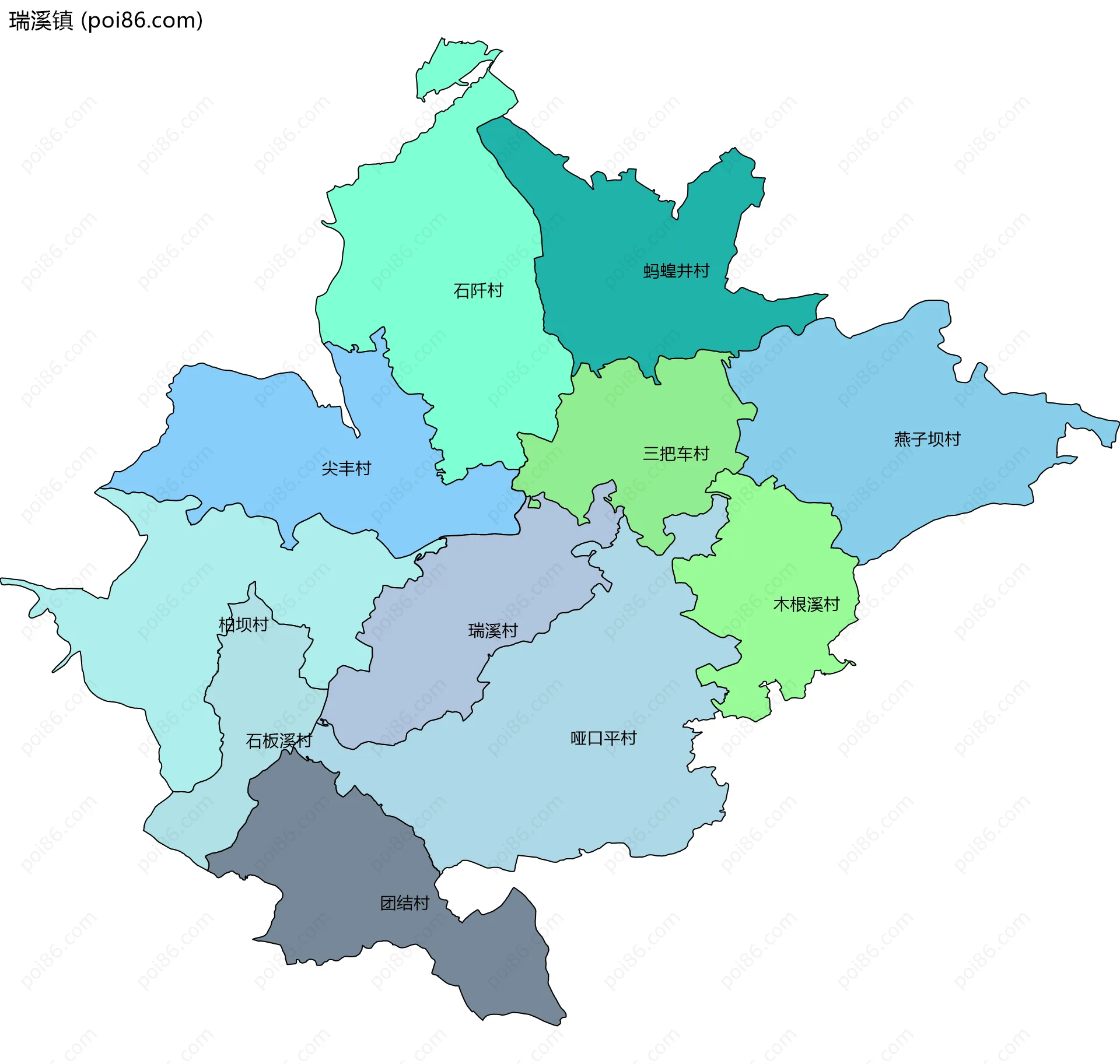 瑞溪镇边界地图(五级行政区划)