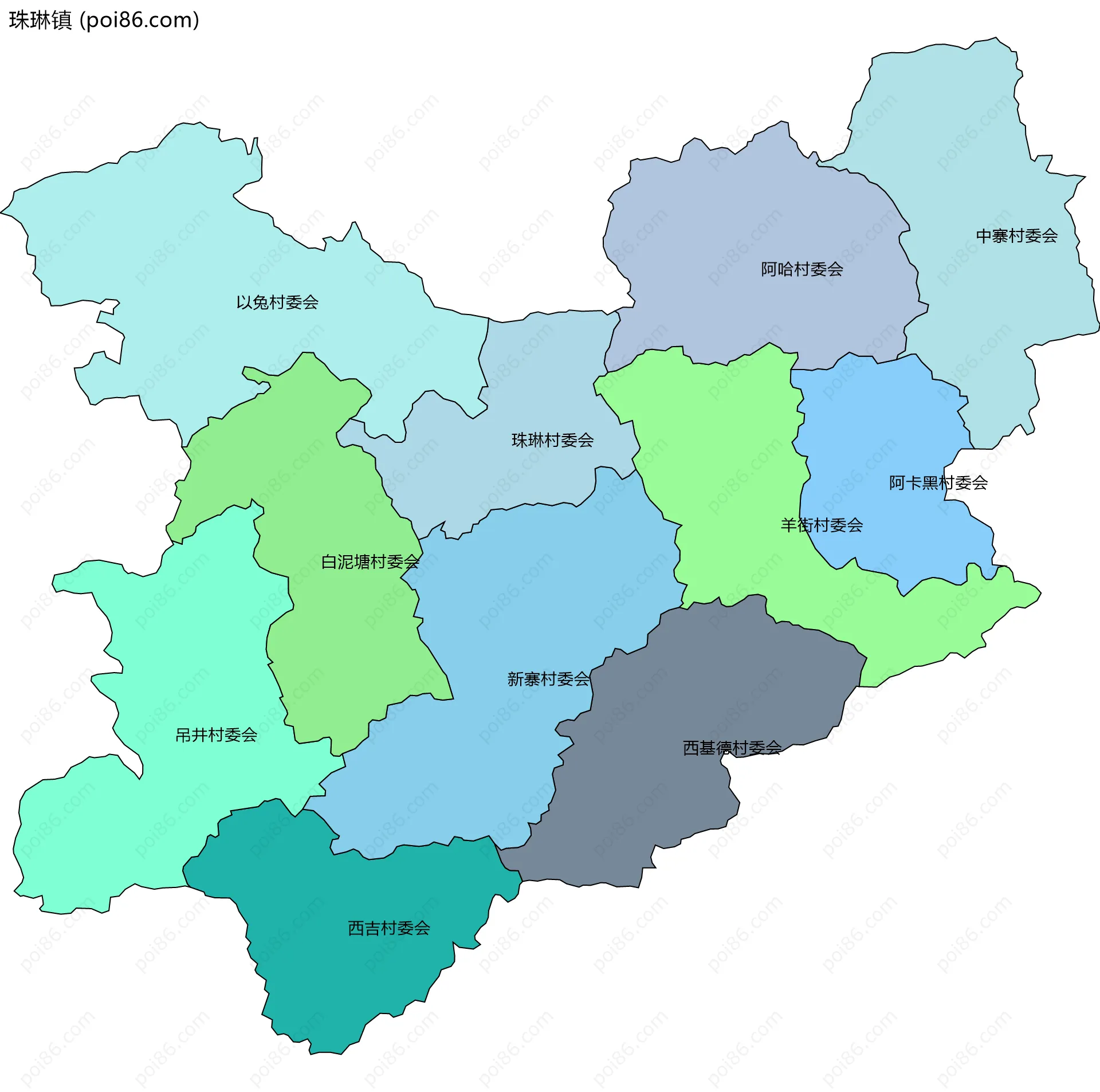 珠琳镇边界地图(五级行政区划)