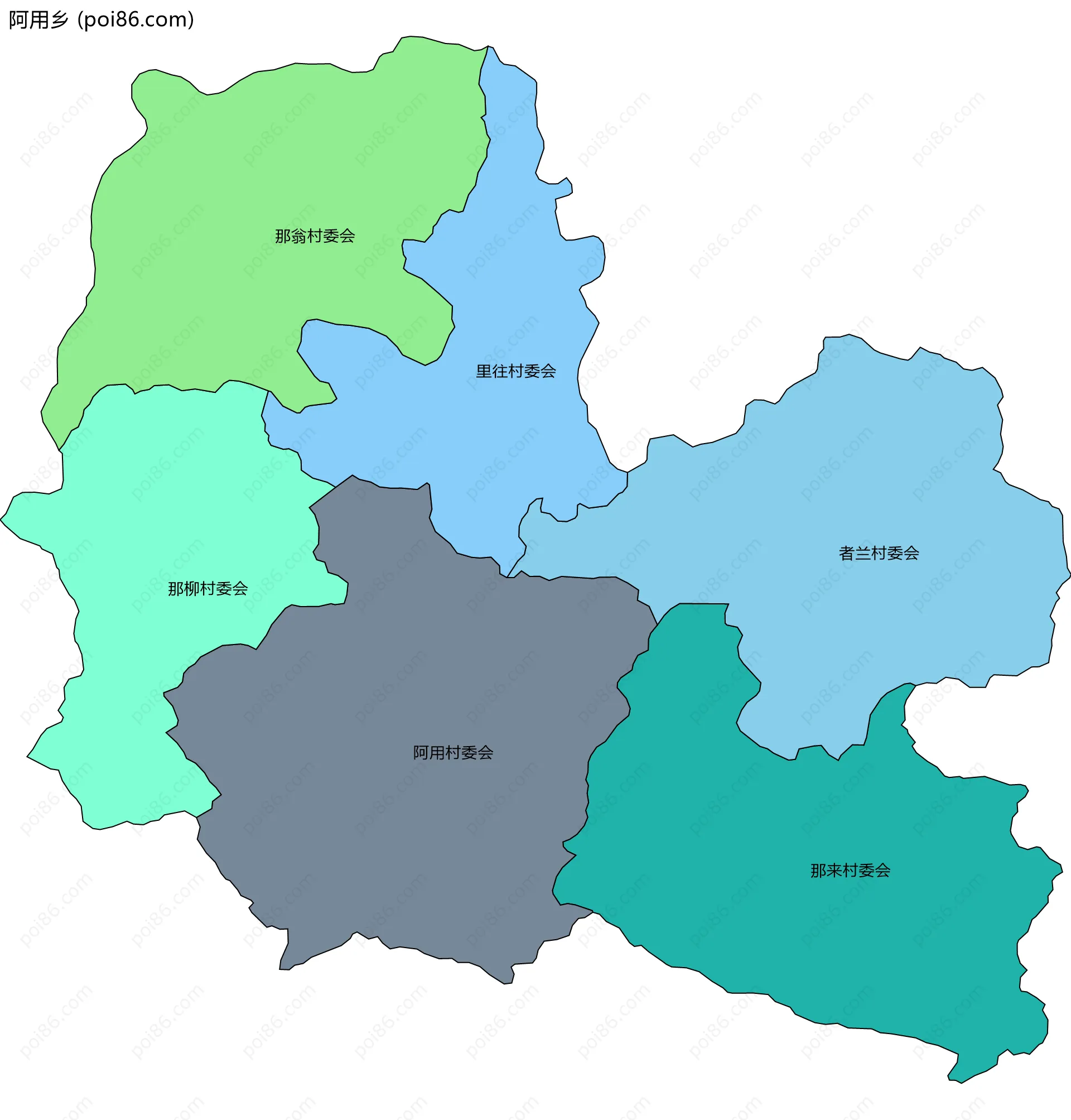 阿用乡边界地图(五级行政区划)