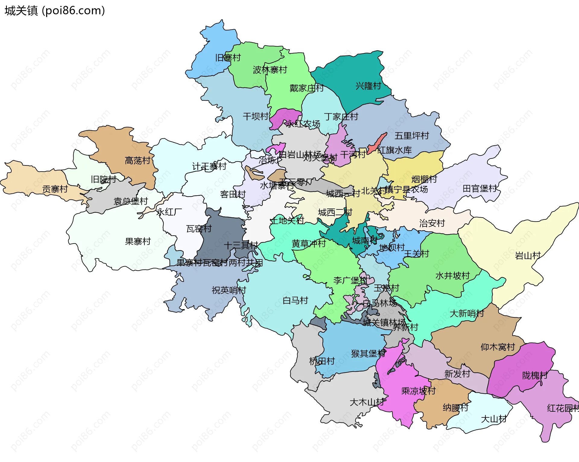 城关镇边界地图(五级行政区划)