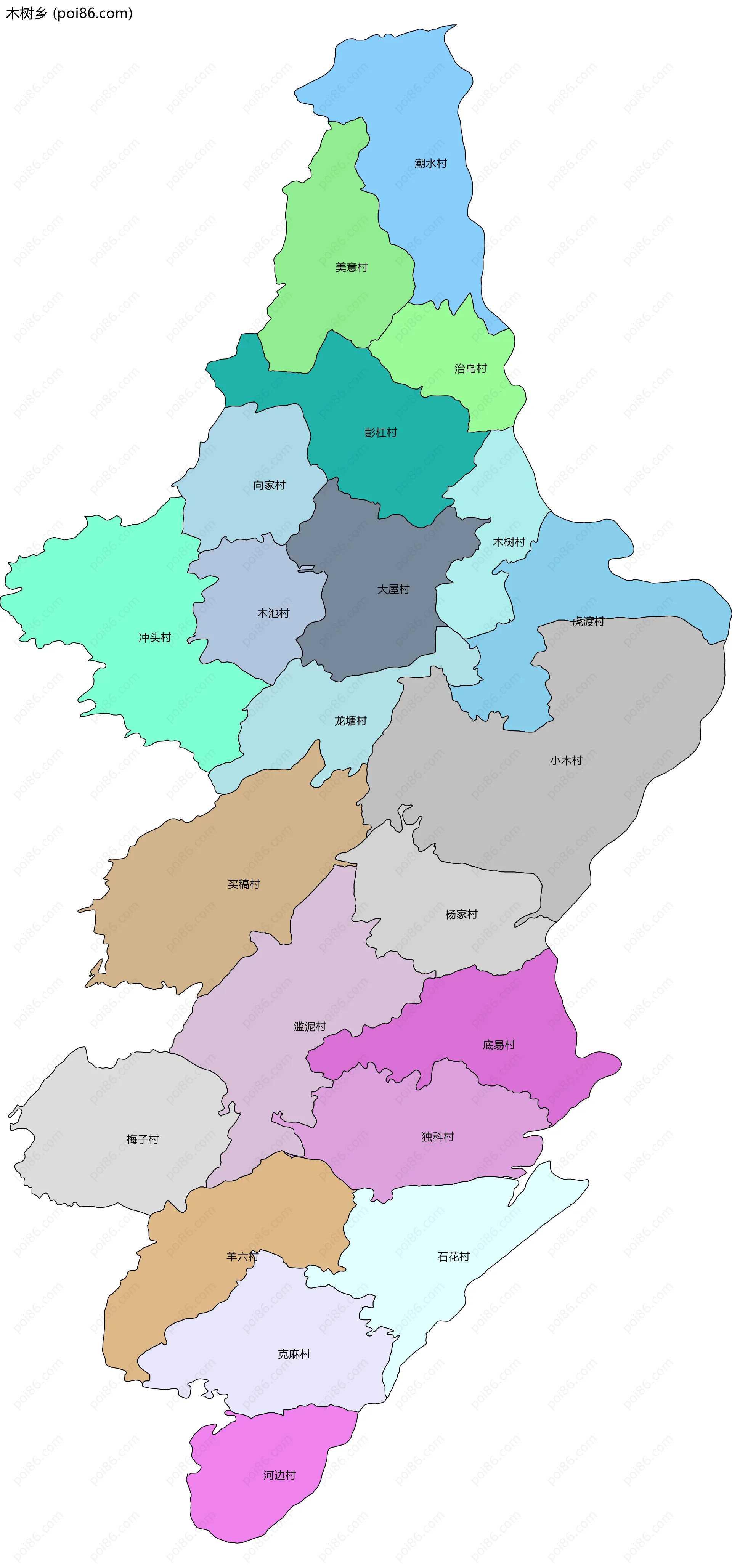 木树乡边界地图(五级行政区划)