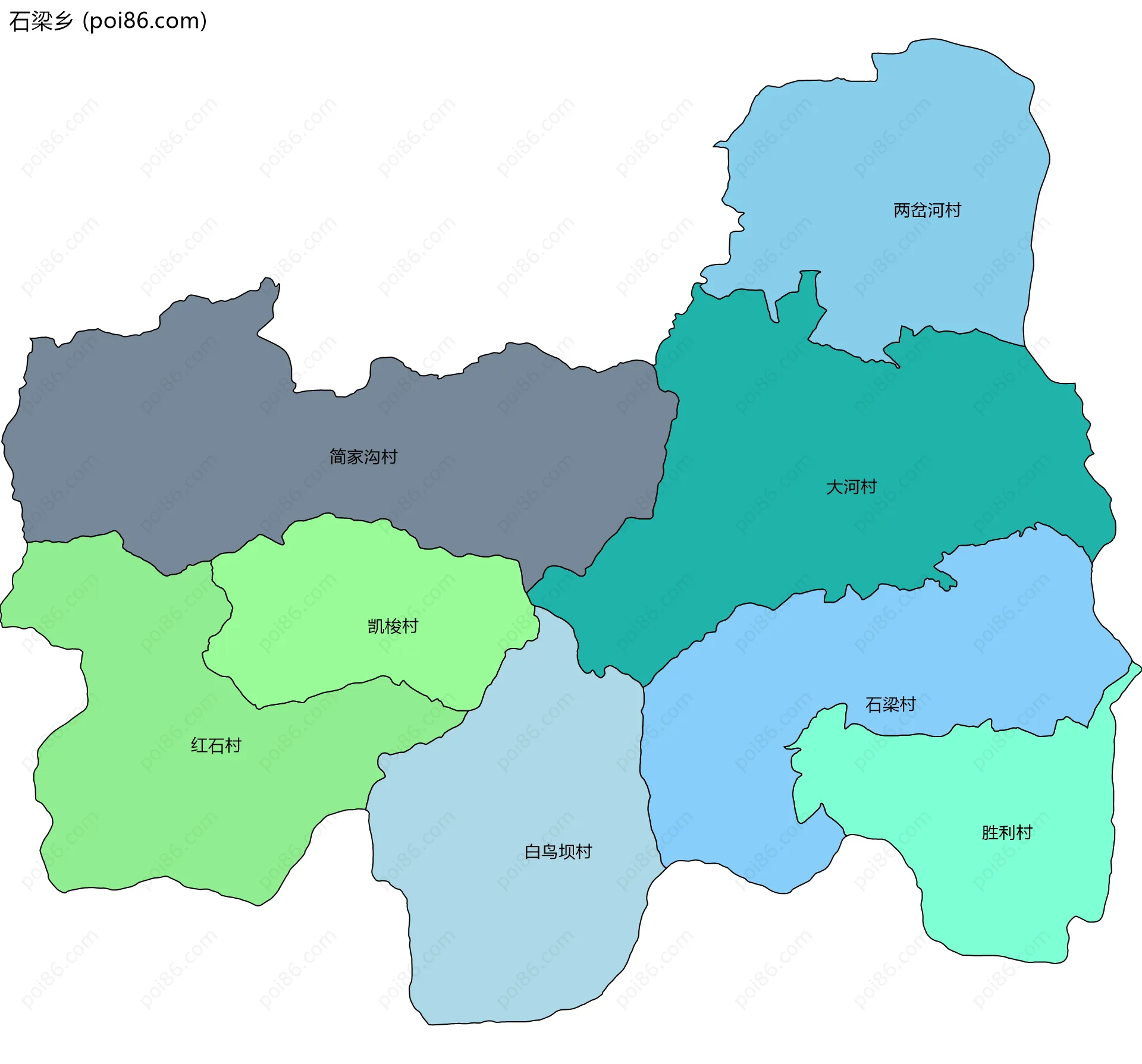 石梁乡边界地图(五级行政区划)