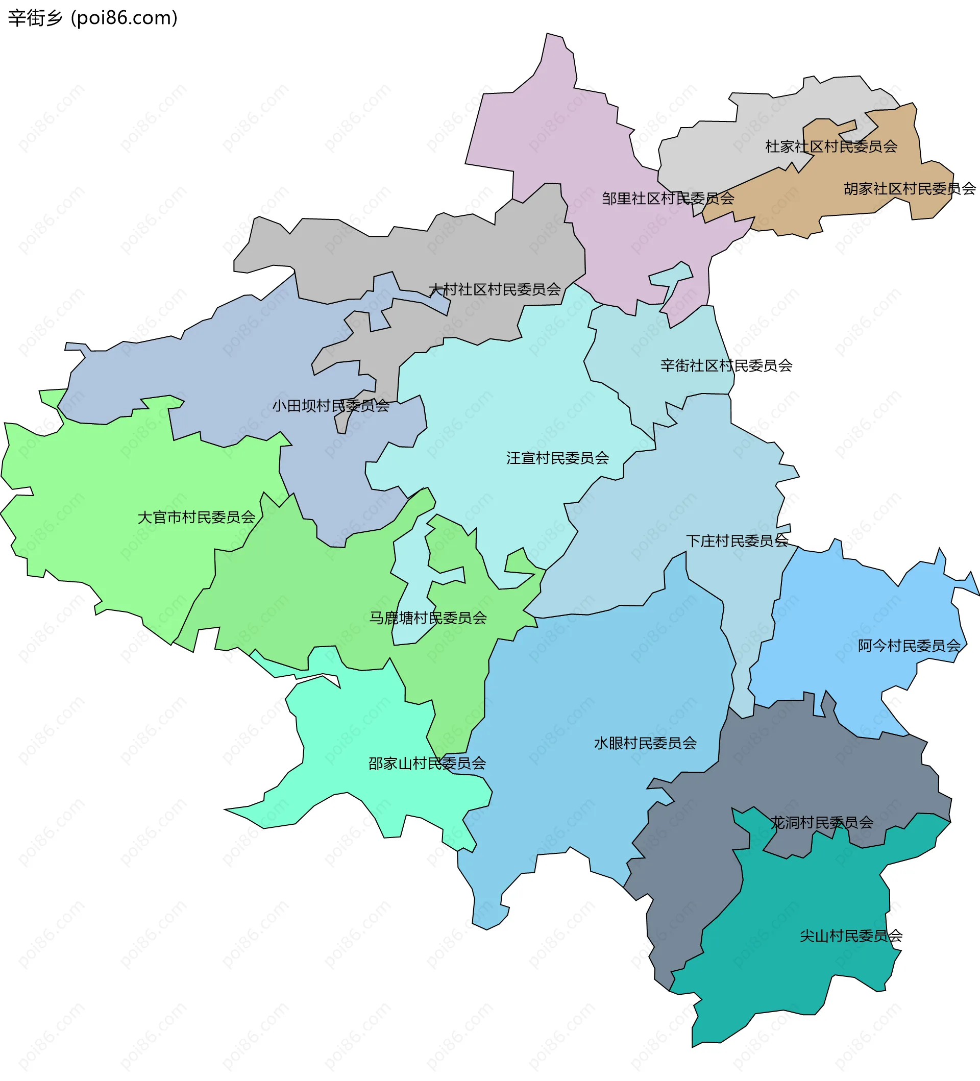 辛街乡边界地图(五级行政区划)