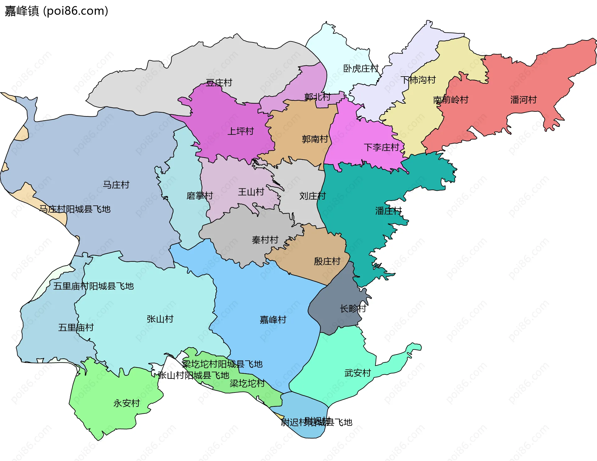 嘉峰镇边界地图(五级行政区划)