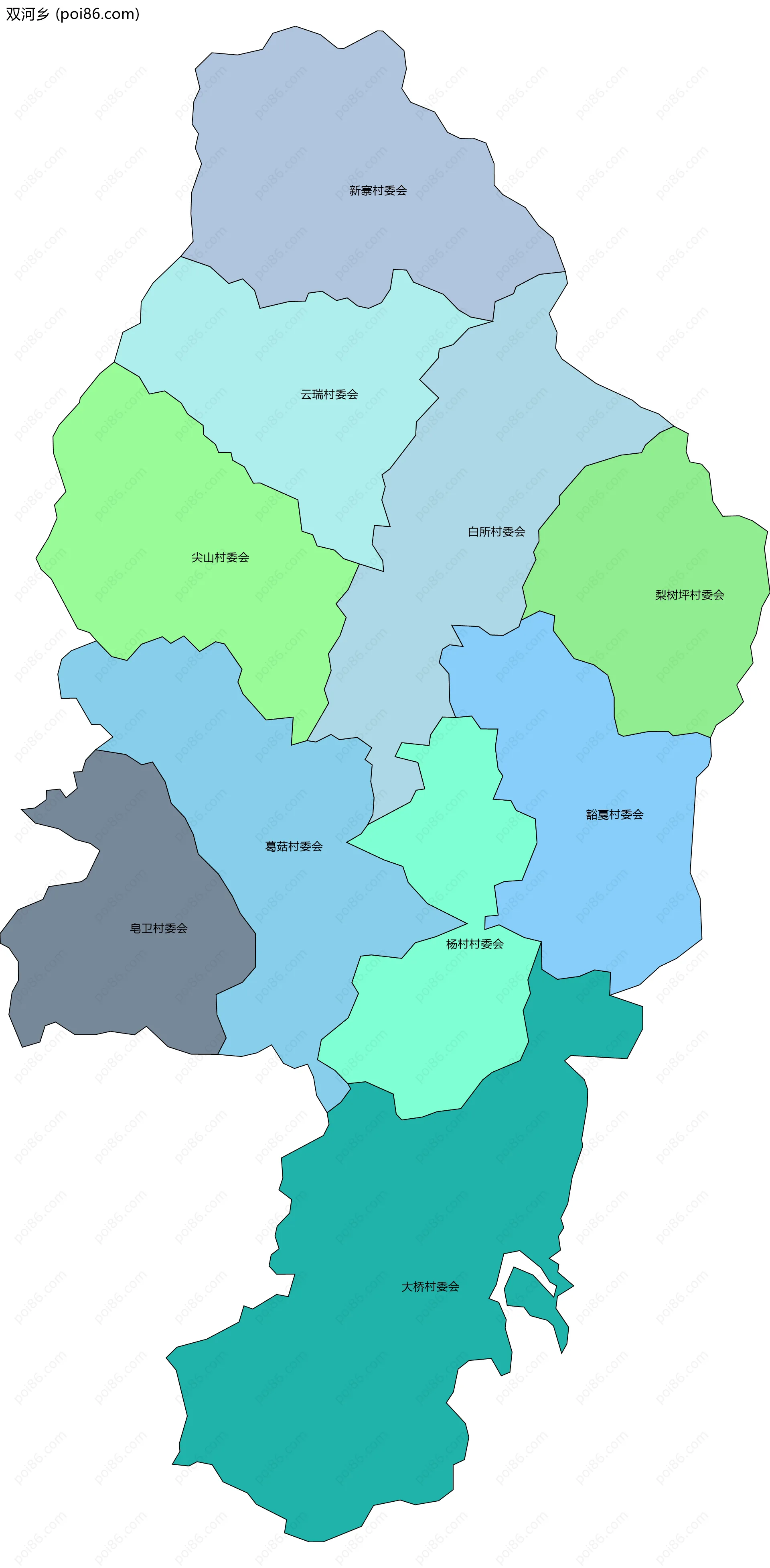 双河乡边界地图(五级行政区划)