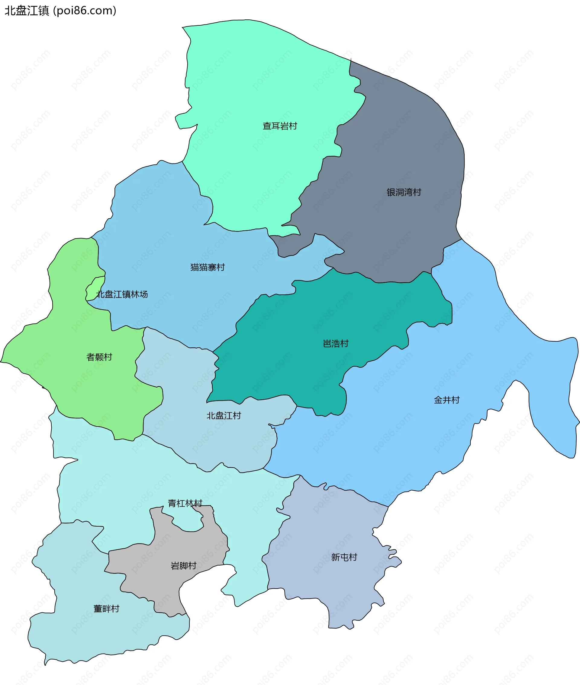 北盘江镇边界地图(五级行政区划)