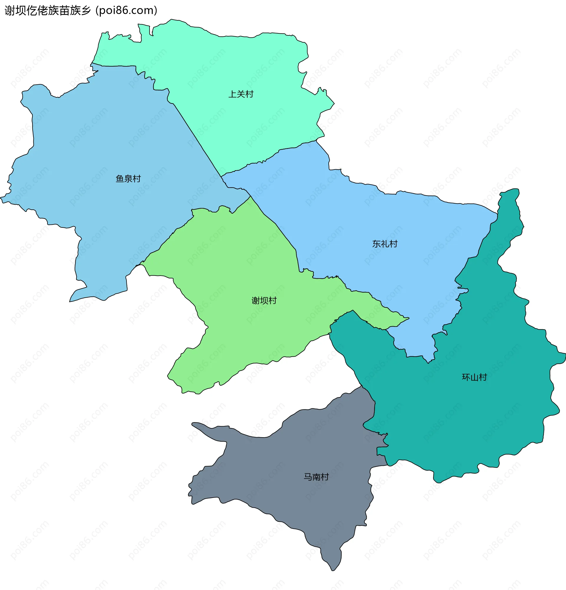 谢坝仡佬族苗族乡边界地图(五级行政区划)