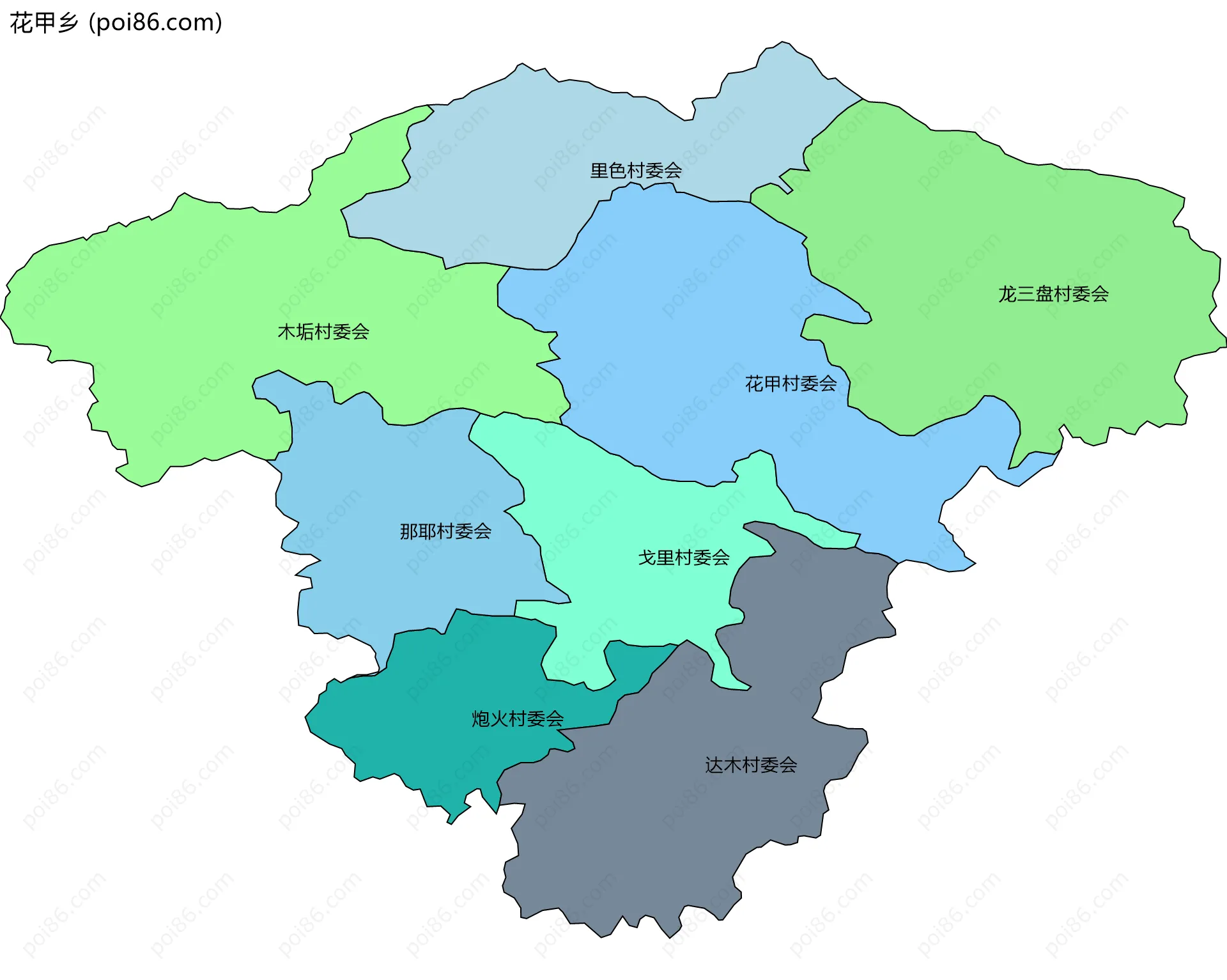 花甲乡边界地图(五级行政区划)