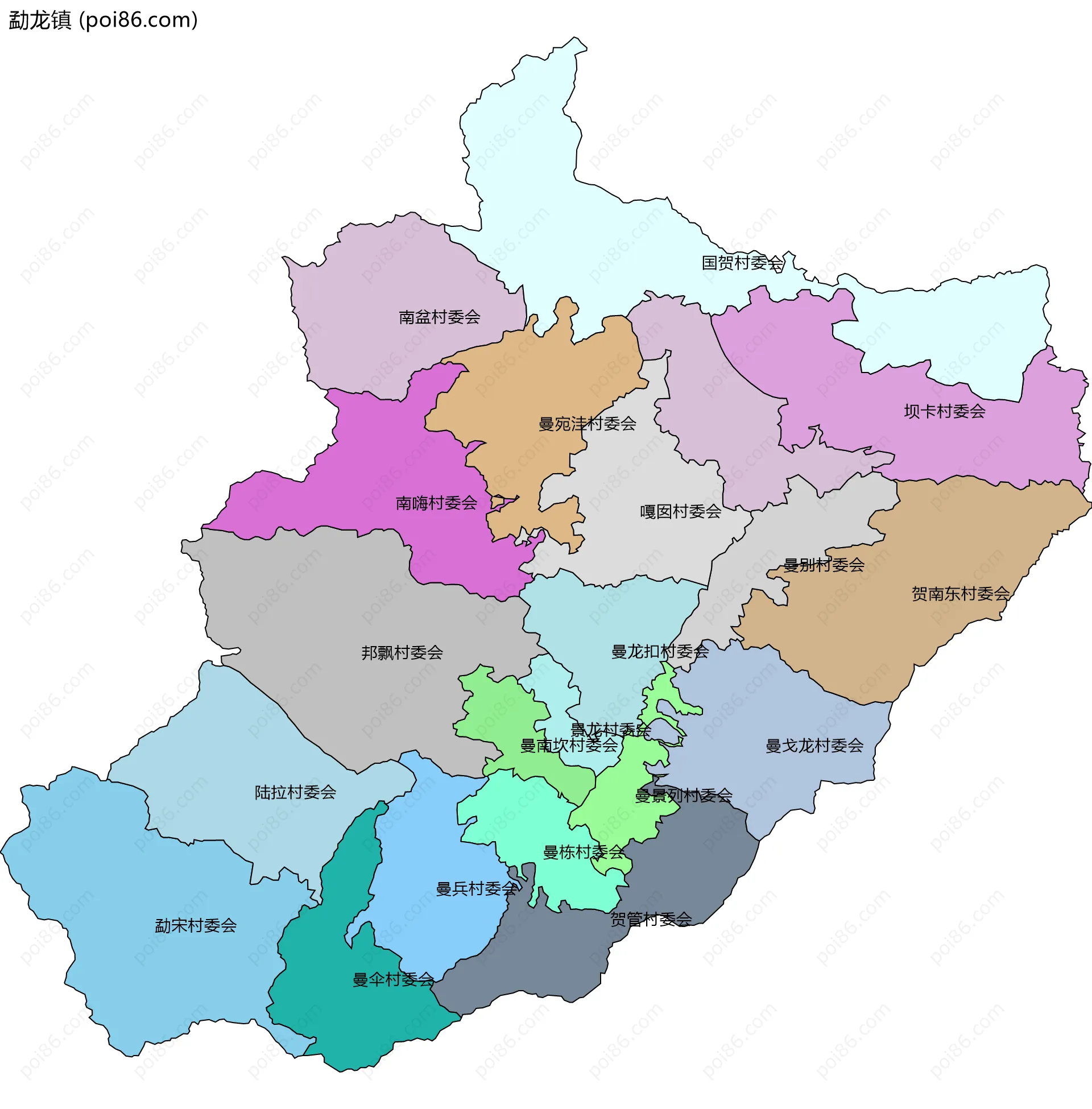 勐龙镇边界地图(五级行政区划)