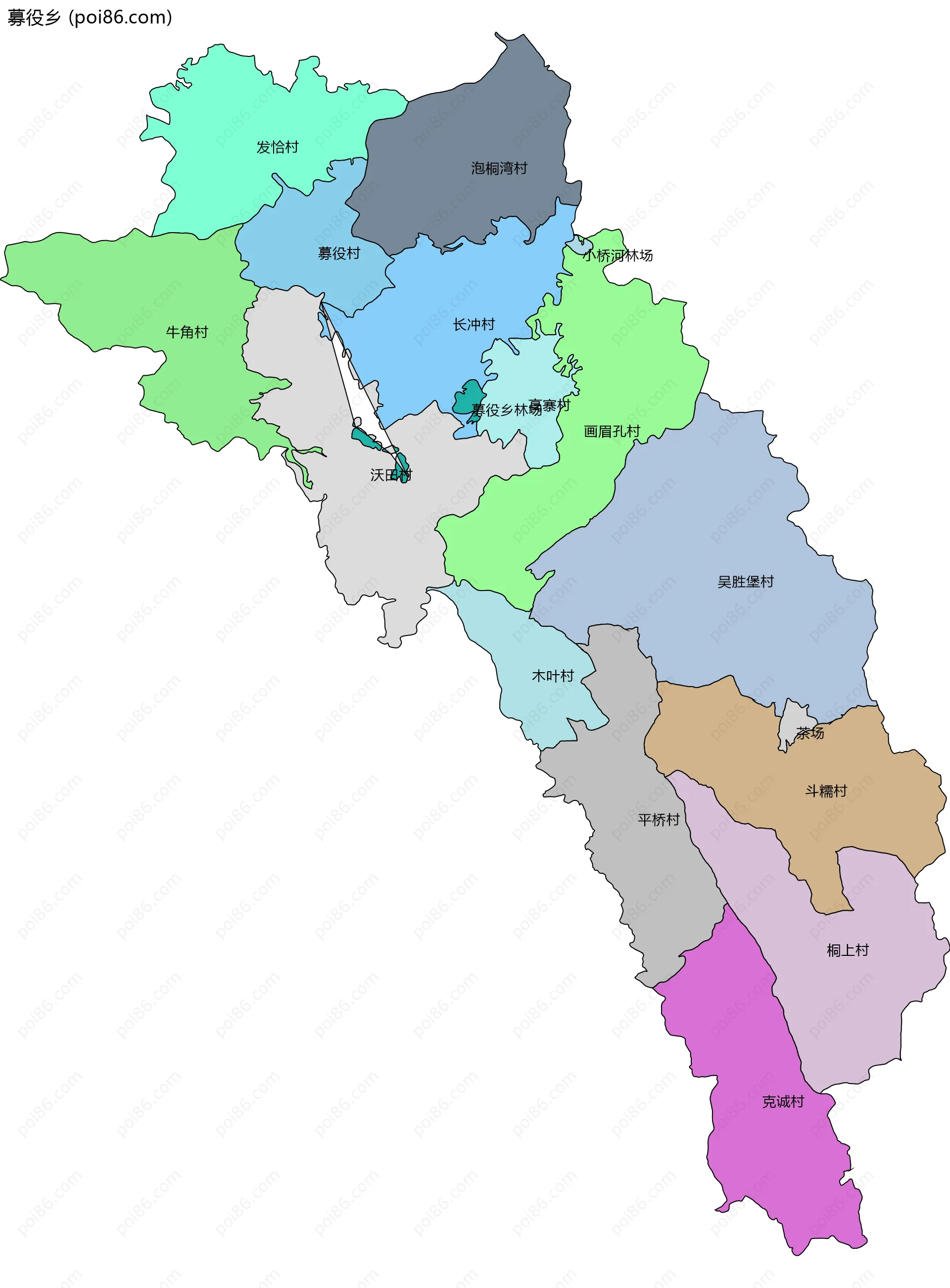 募役乡边界地图(五级行政区划)