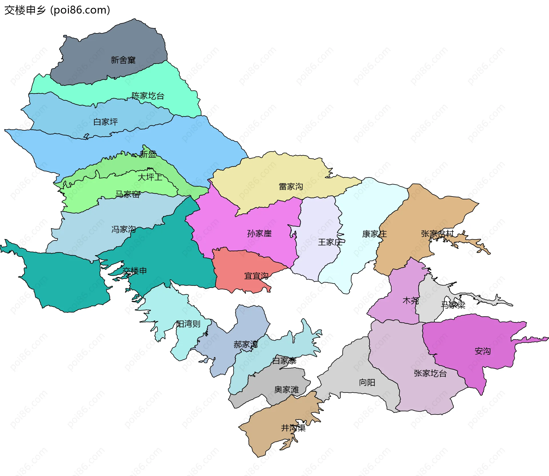 交楼申乡边界地图(五级行政区划)