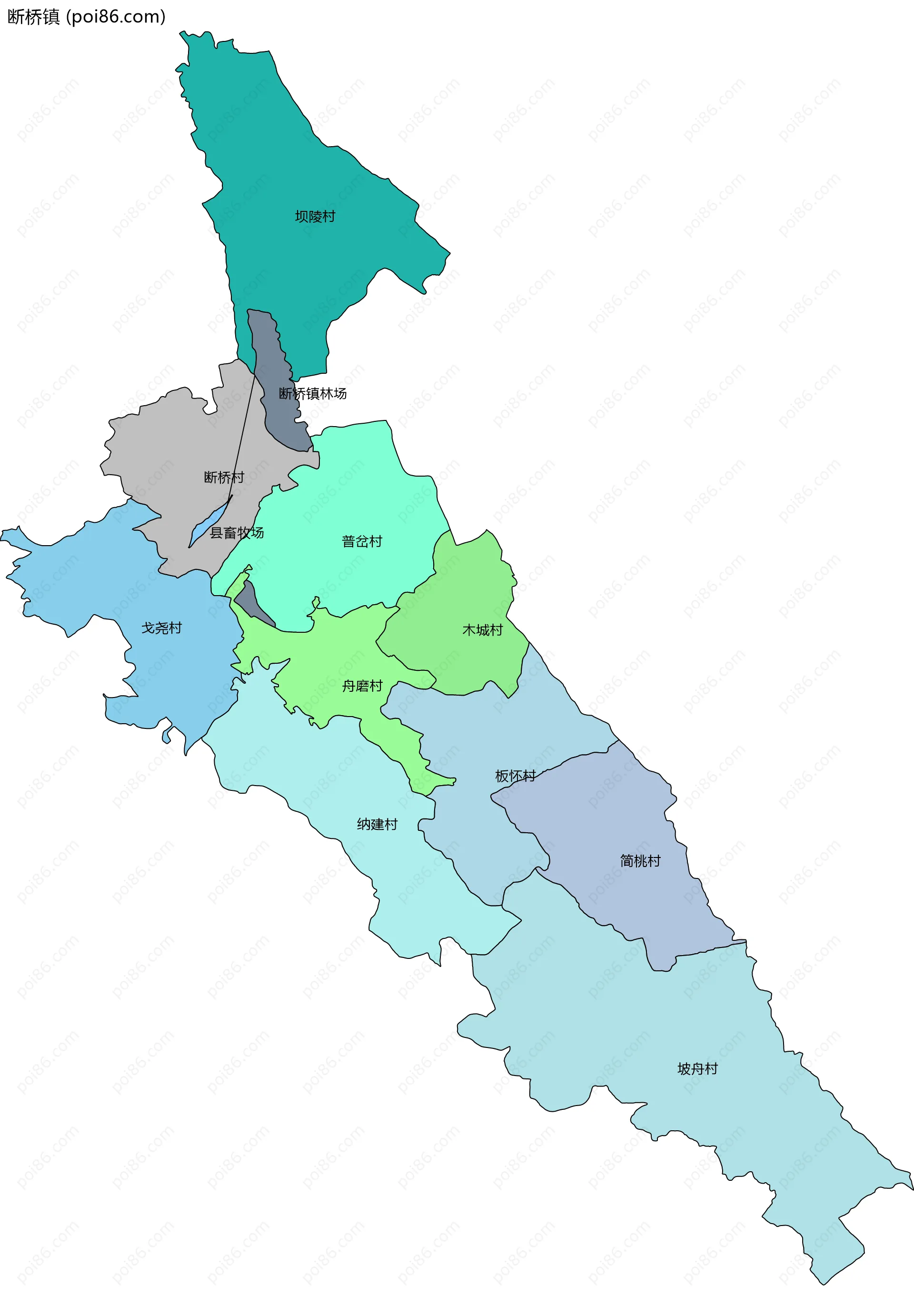 断桥镇边界地图(五级行政区划)