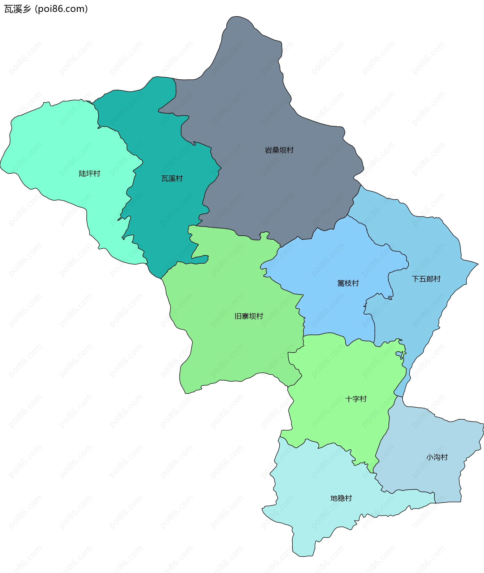 瓦溪乡边界地图(五级行政区划)