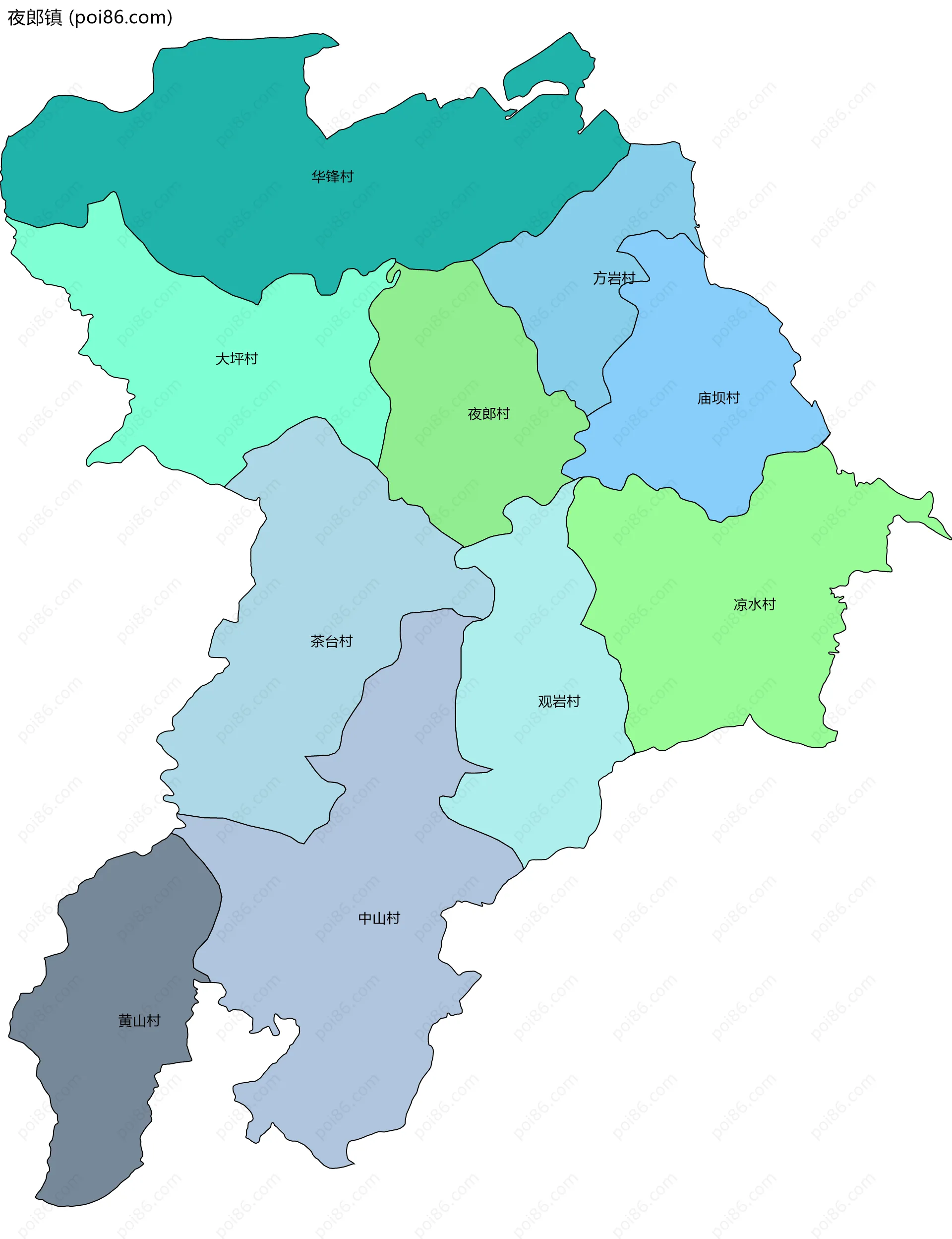 夜郎镇边界地图(五级行政区划)