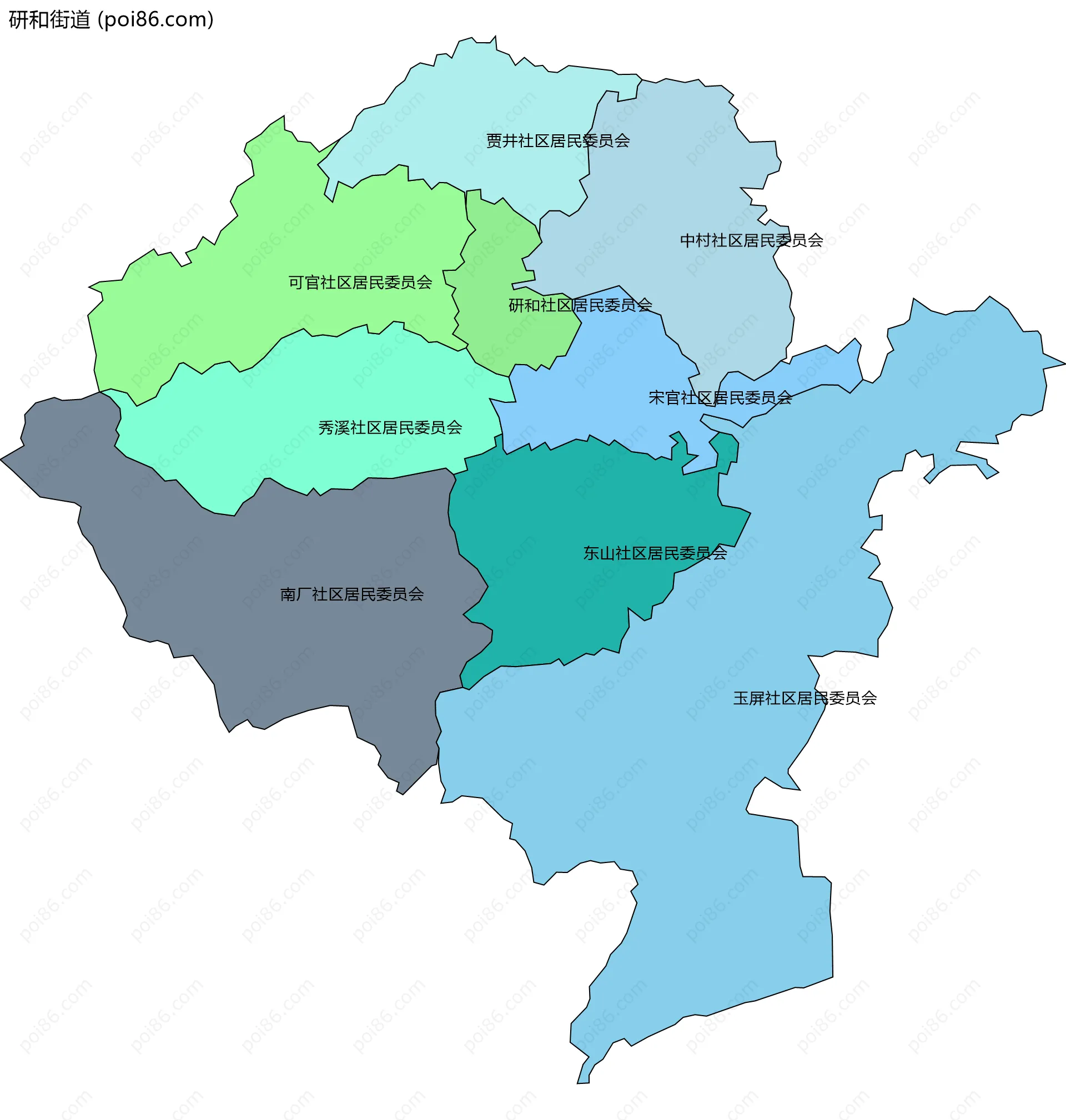 研和街道边界地图(五级行政区划)