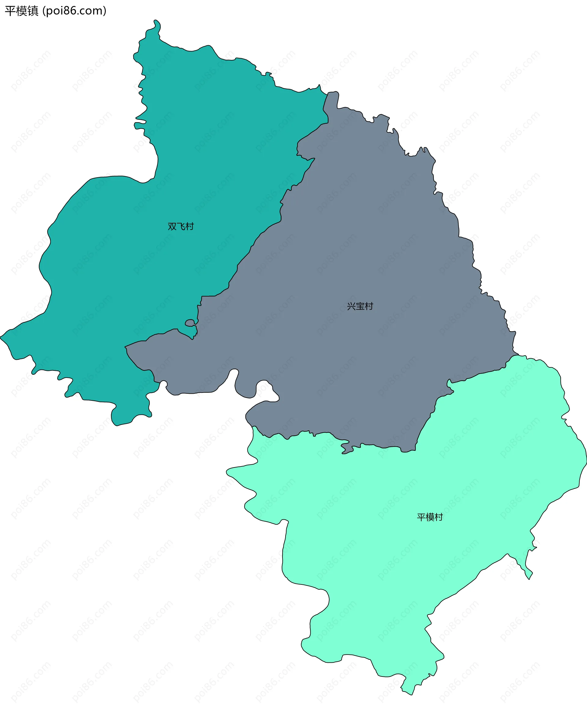 平模镇边界地图(五级行政区划)