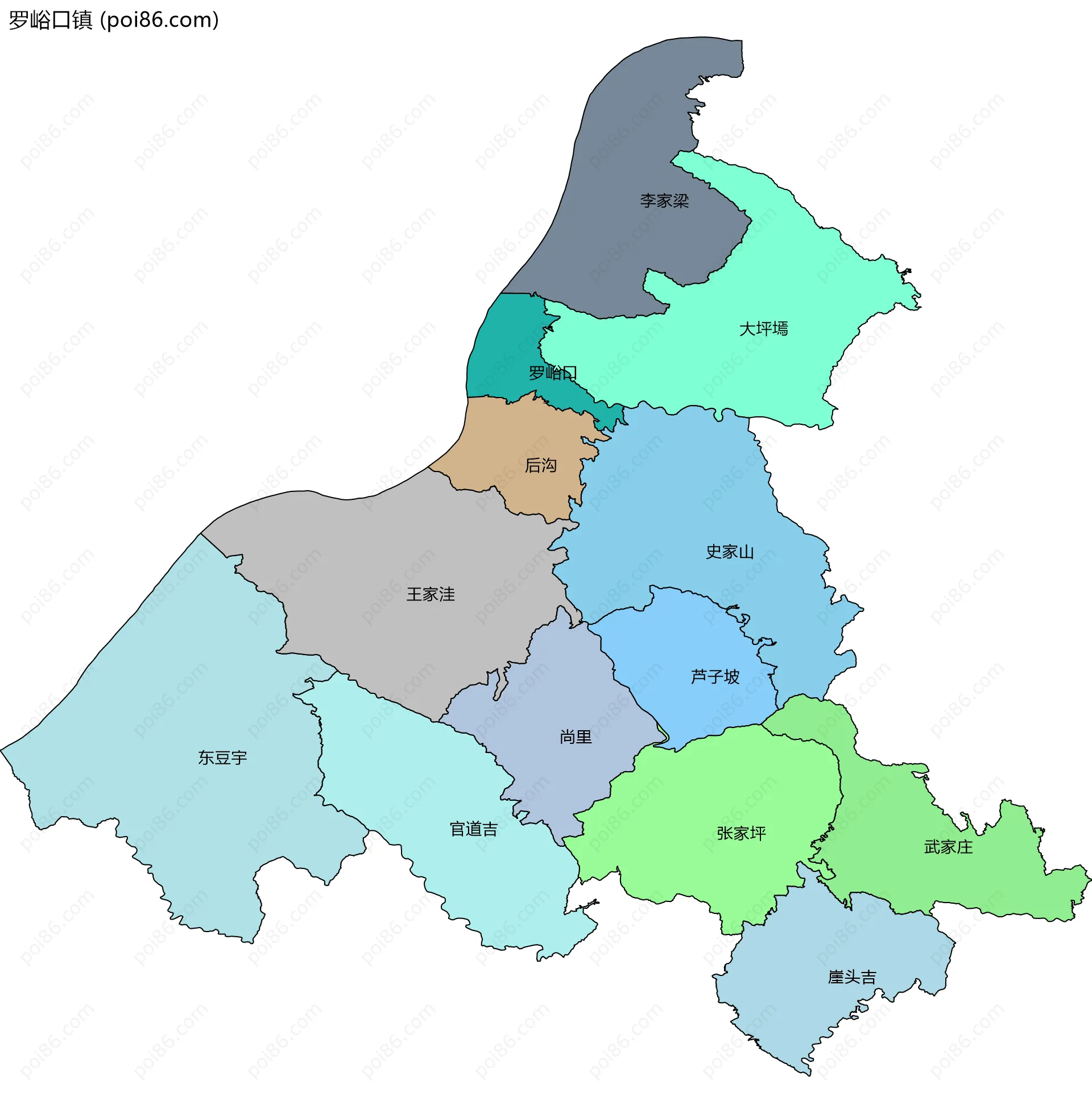 罗峪口镇边界地图(五级行政区划)