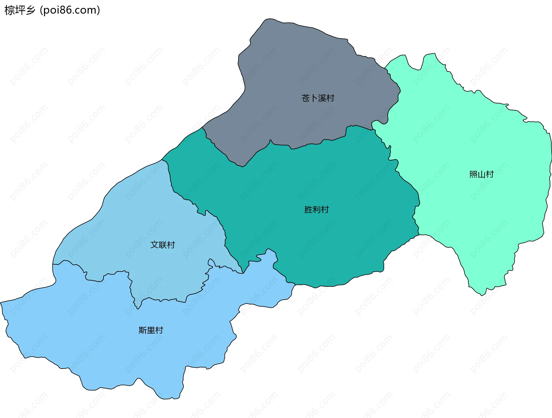 棕坪乡边界地图(五级行政区划)