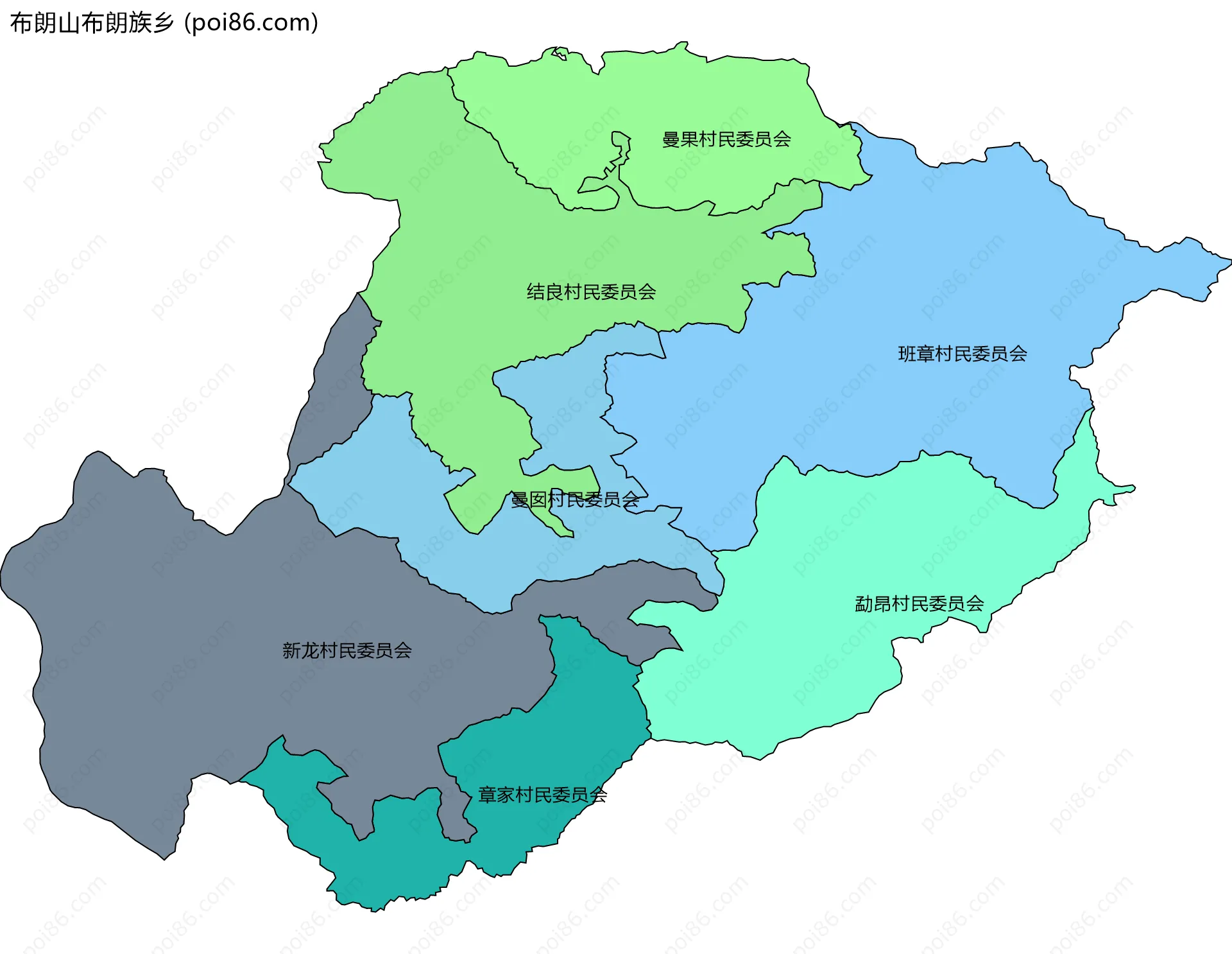 布朗山布朗族乡边界地图(五级行政区划)