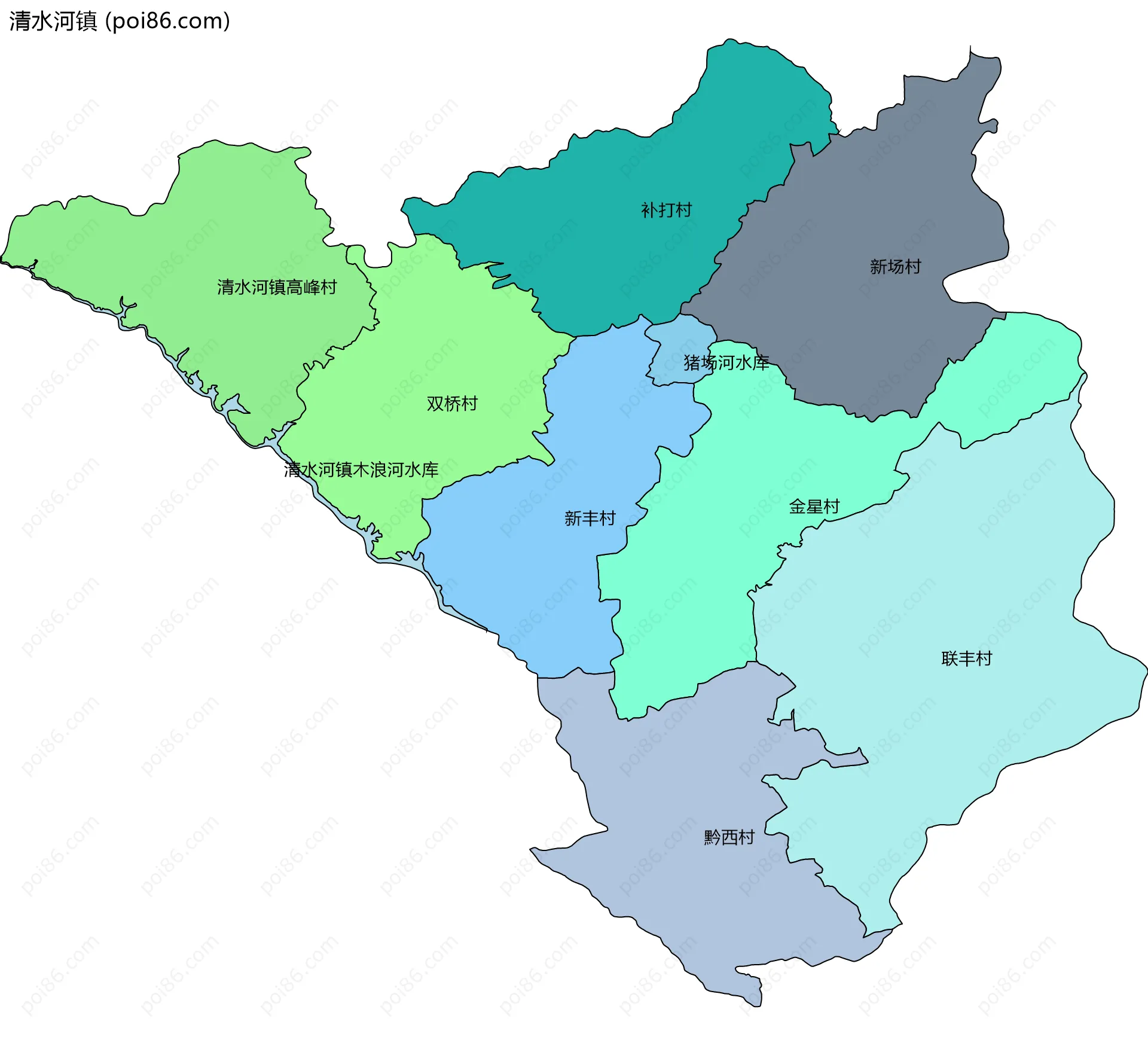 清水河镇边界地图(五级行政区划)