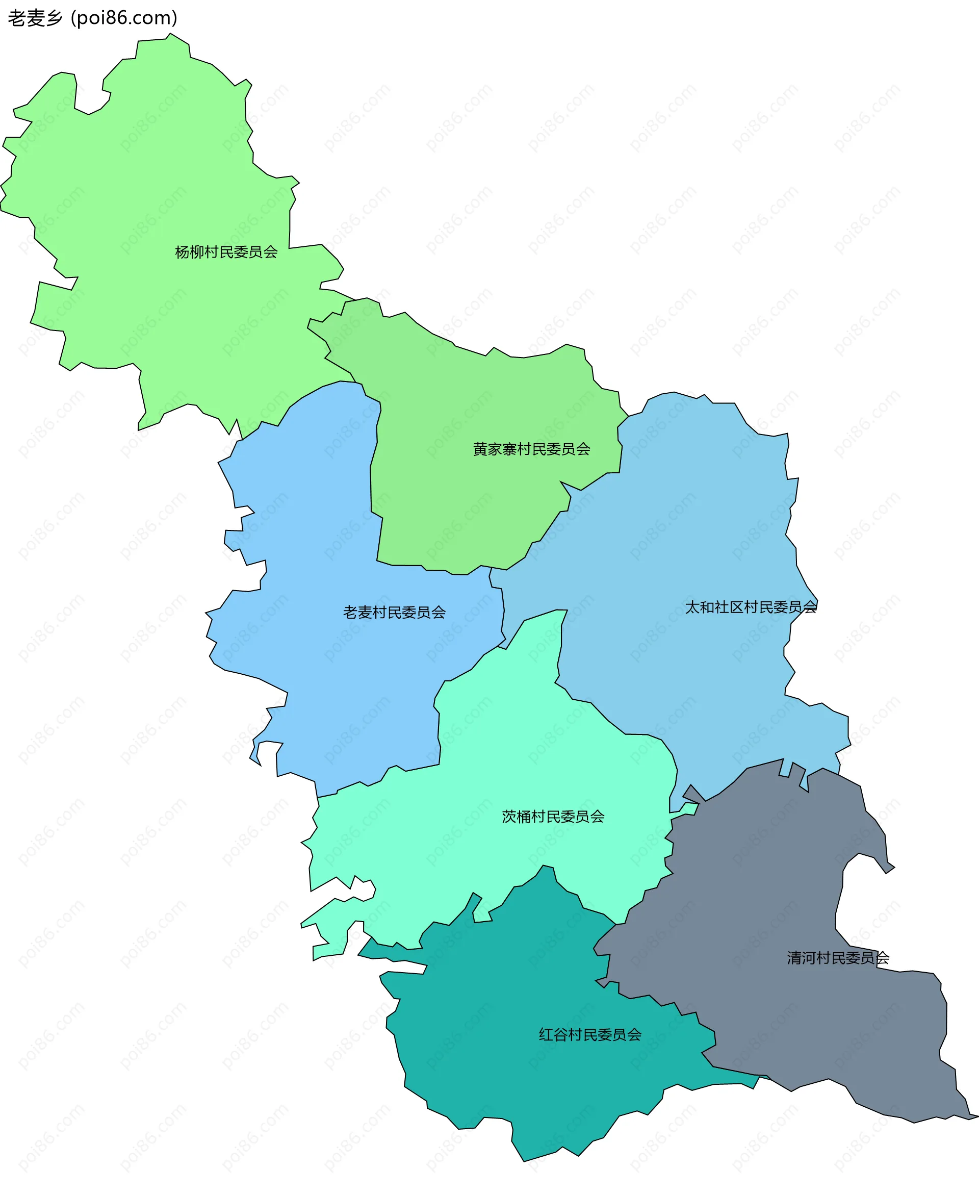 老麦乡边界地图(五级行政区划)