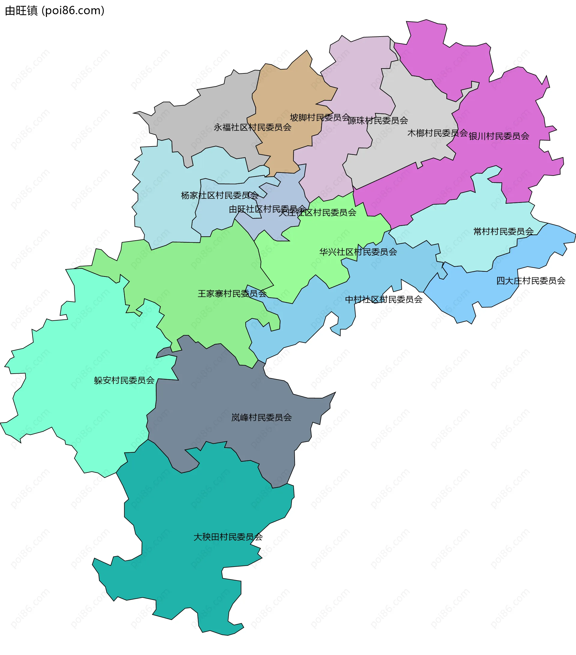 由旺镇边界地图(五级行政区划)