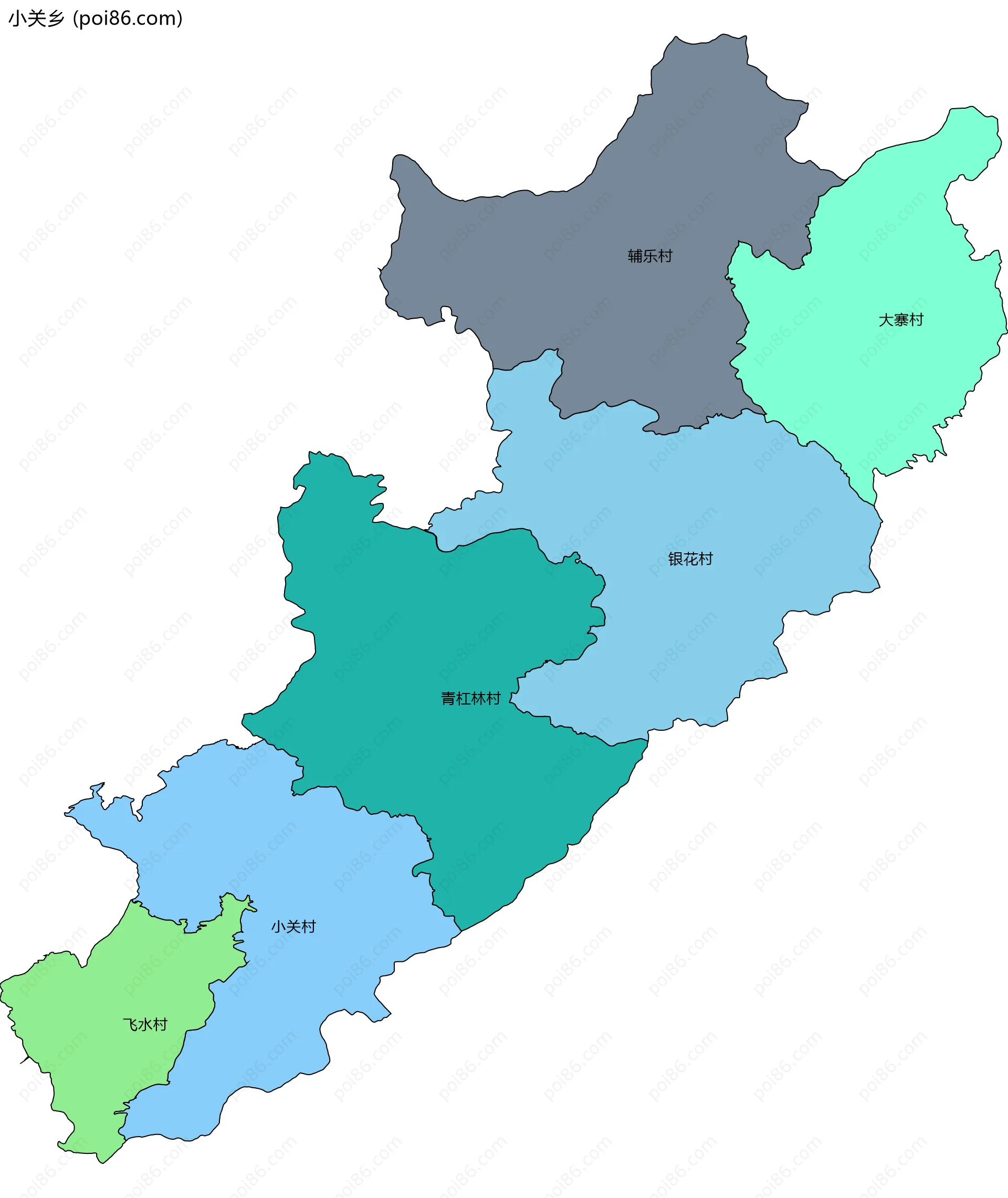 小关乡边界地图(五级行政区划)